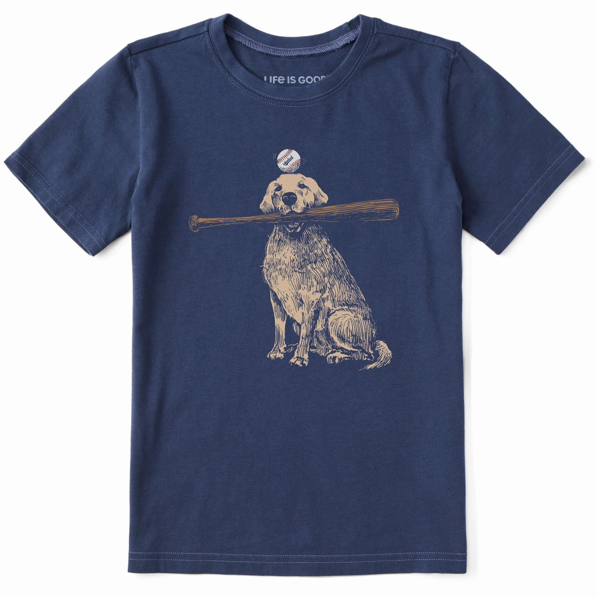 Kids Dog with Bat and Ball Short Sleeve Crusher Tee Quick Dry Fabric Fashionable Ease