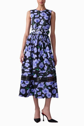 Elegant holiday wear retro-style Floral Print Midi Dress