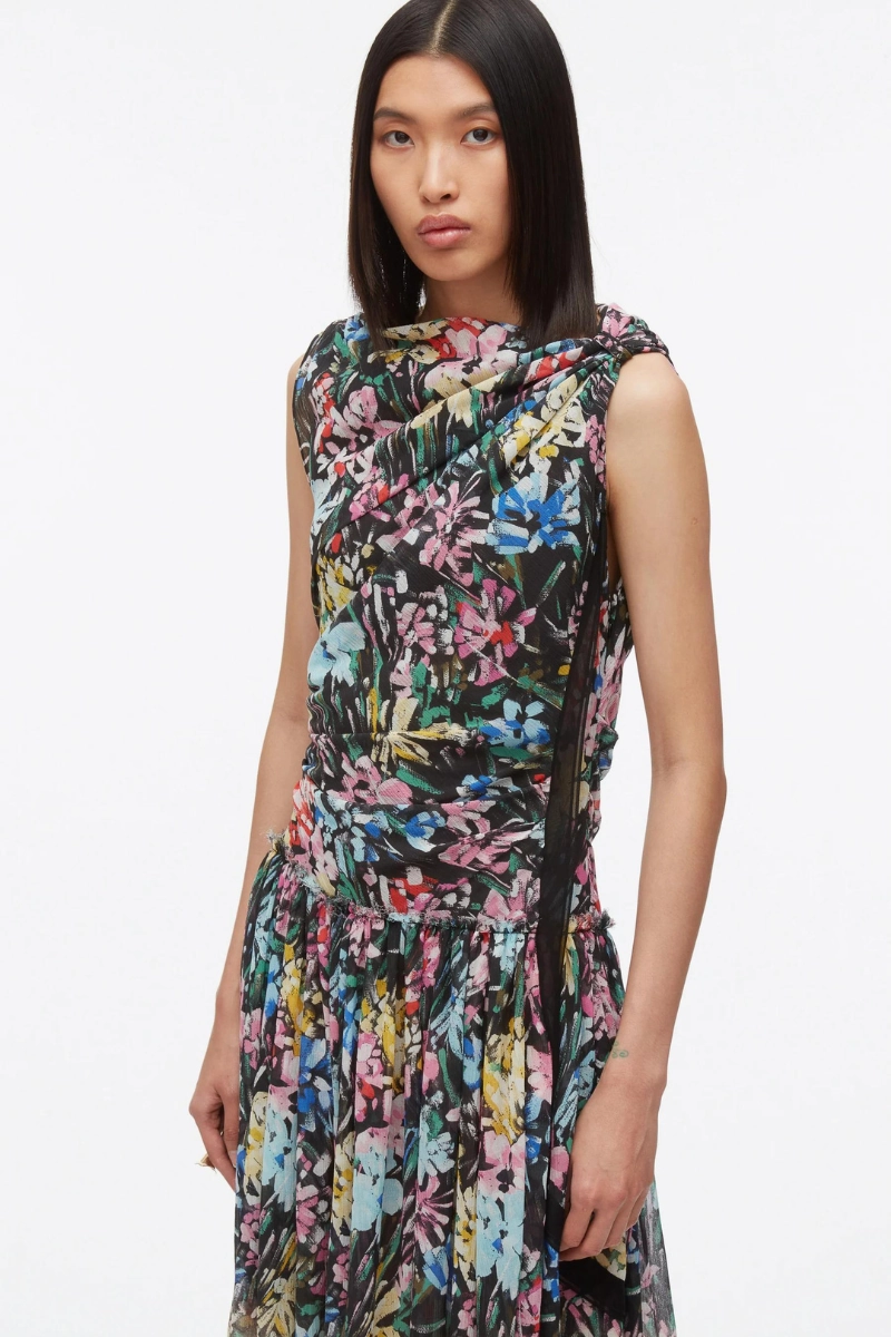 ElasticWaistband Art-Gallery Flowerworks D??grad?? Draped Dress