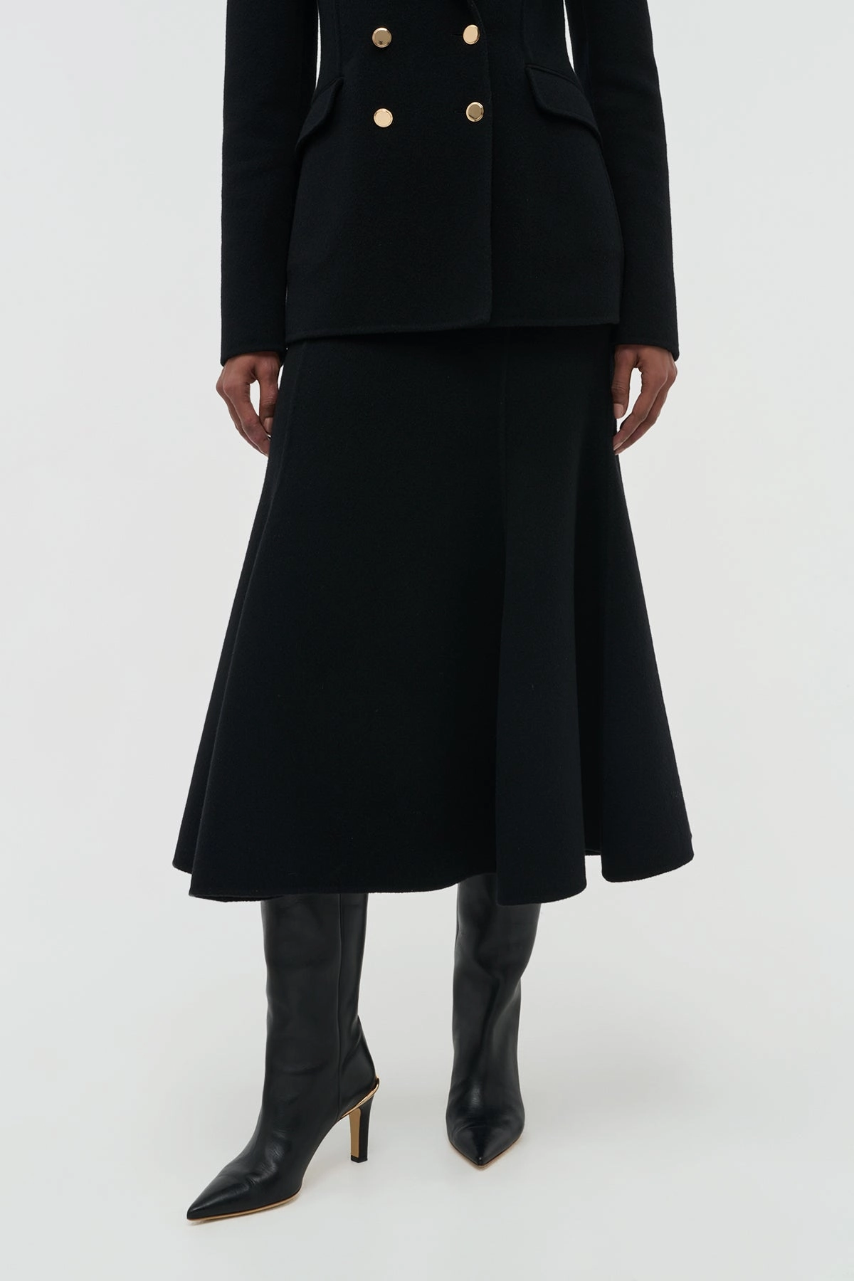 Elegant Office Fit Business Attire Patterson Midi Skirt in Black Double-Face Recycled Cashmere