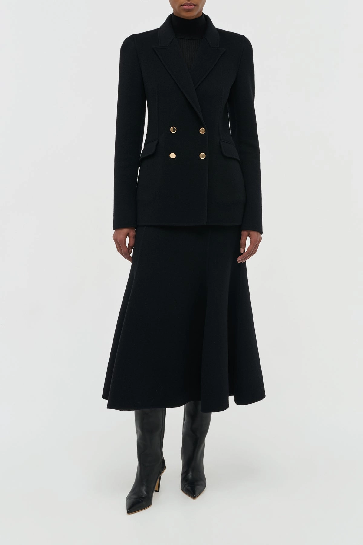 Sophisticated Look All-day Comfort Patterson Midi Skirt in Black Double-Face Recycled Cashmere