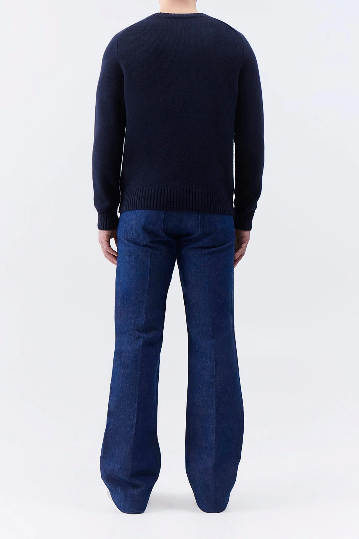 Flatlock Seam Construction Francesco Knit Sweater in Dark Navy Cashmere