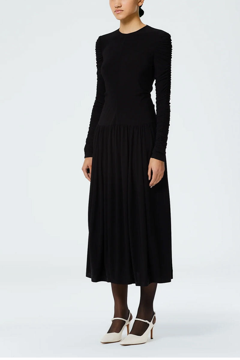 Texture Edge Pleated-Texture Drapey Jersey Ruched Dress