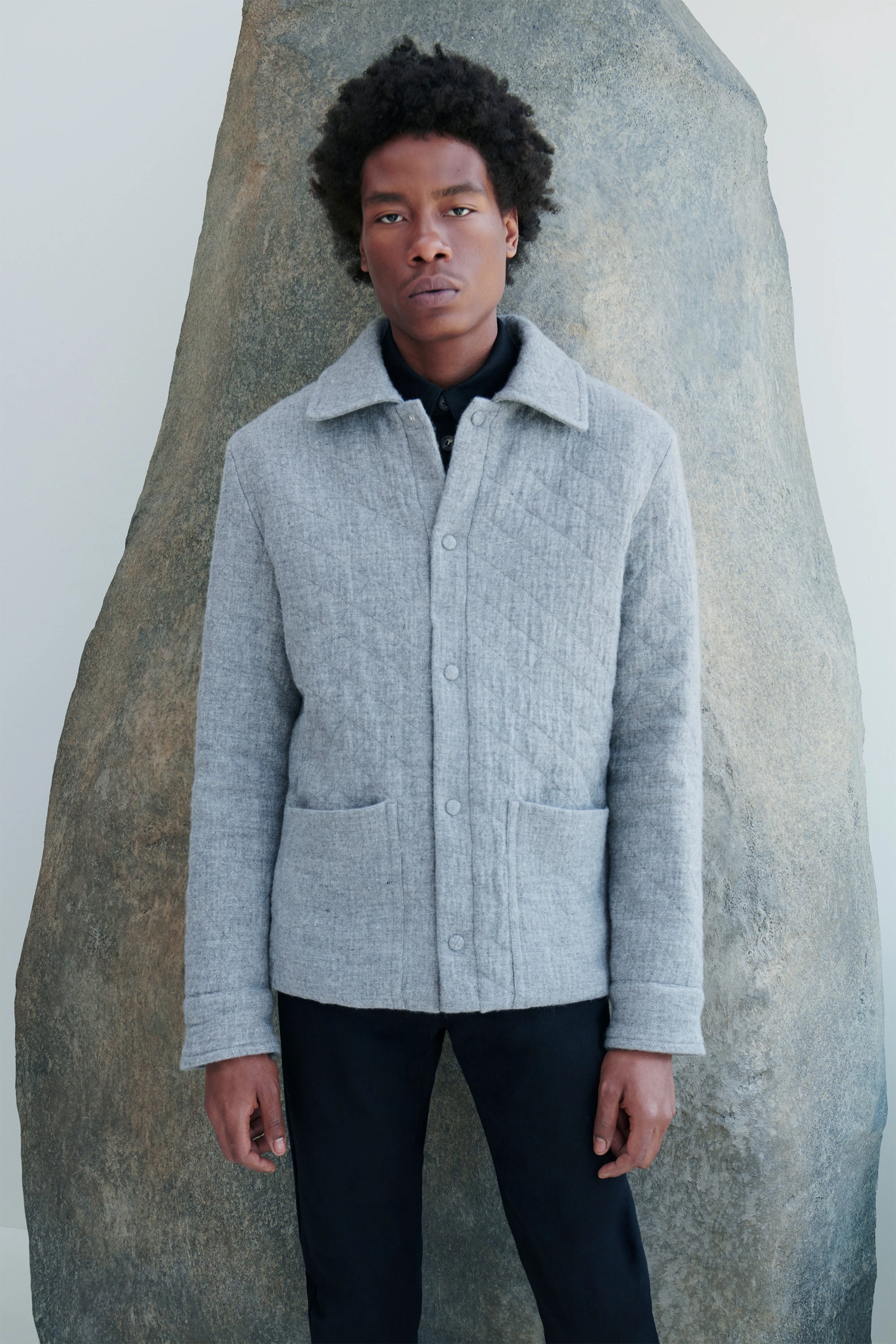 Quick Closure Skye Paddock Jacket in Light Grey Melange Cashmere Linen
