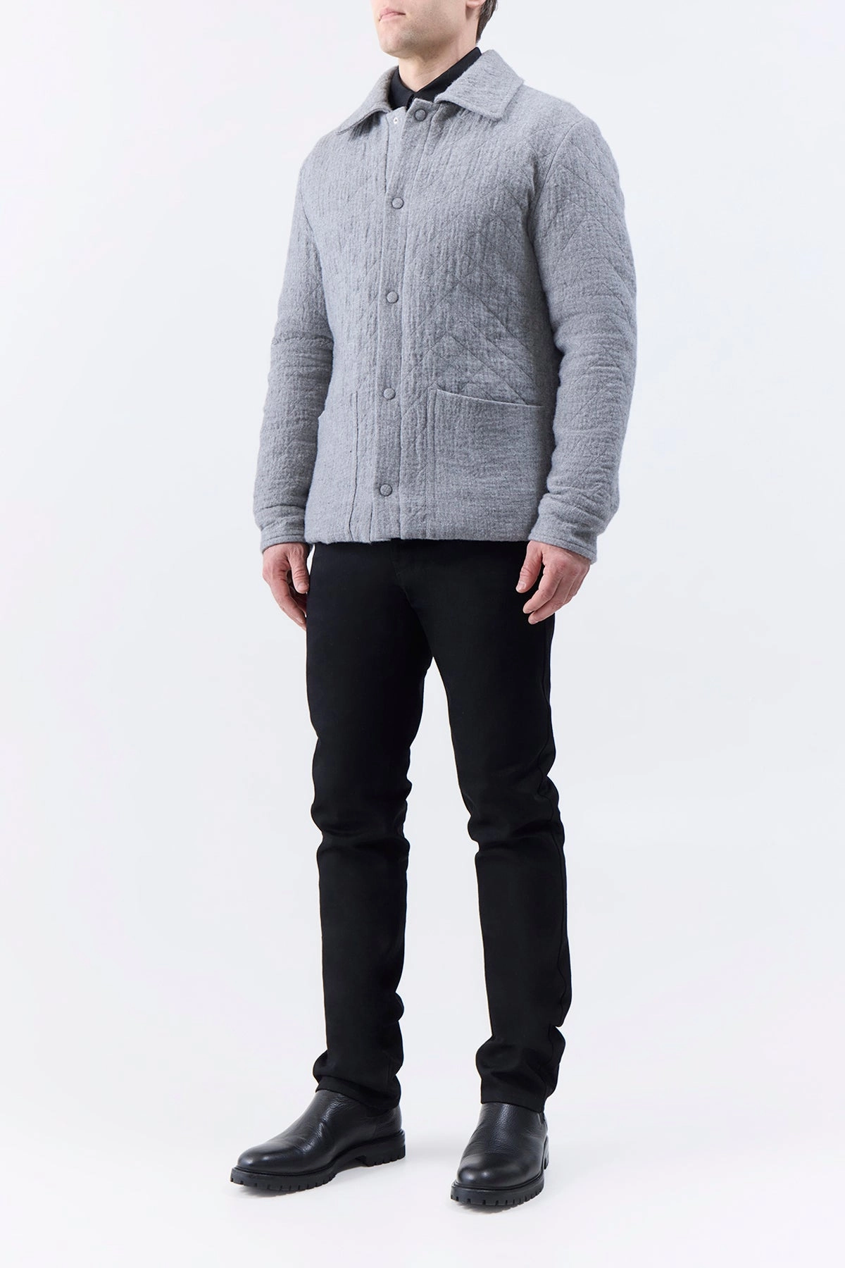 Bow-tie Skye Paddock Jacket in Light Grey Melange Cashmere Linen