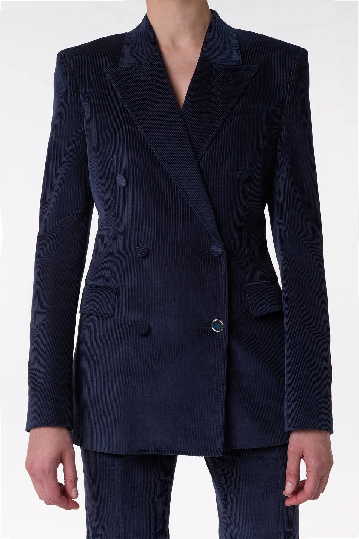 Flawless Fit Comfortable Business Gavin Blazer in Dark Navy Sea Island Cotton Corduroy