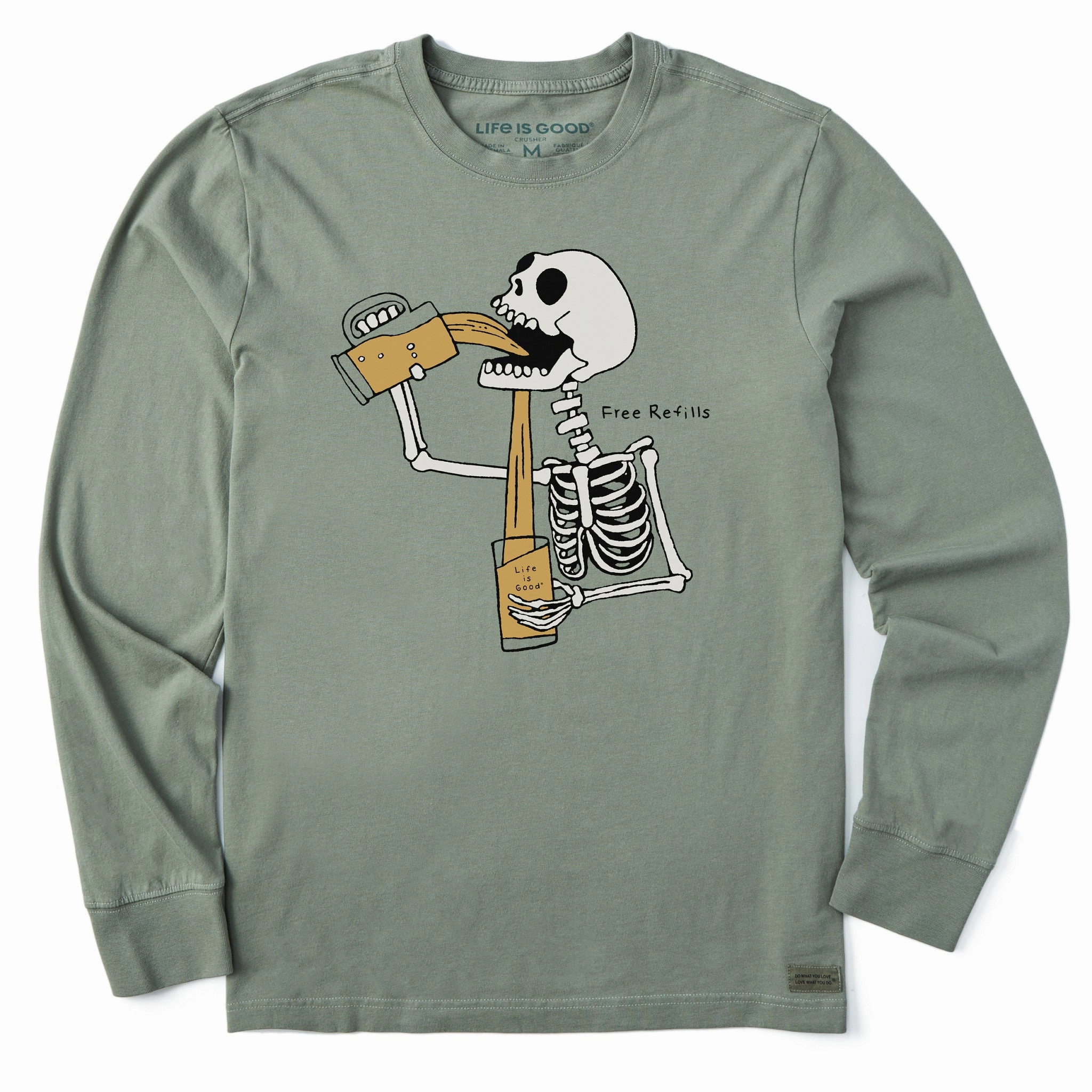 Textured Surface Men's Free Refills Skeleton Long Sleeve Crusher Tee