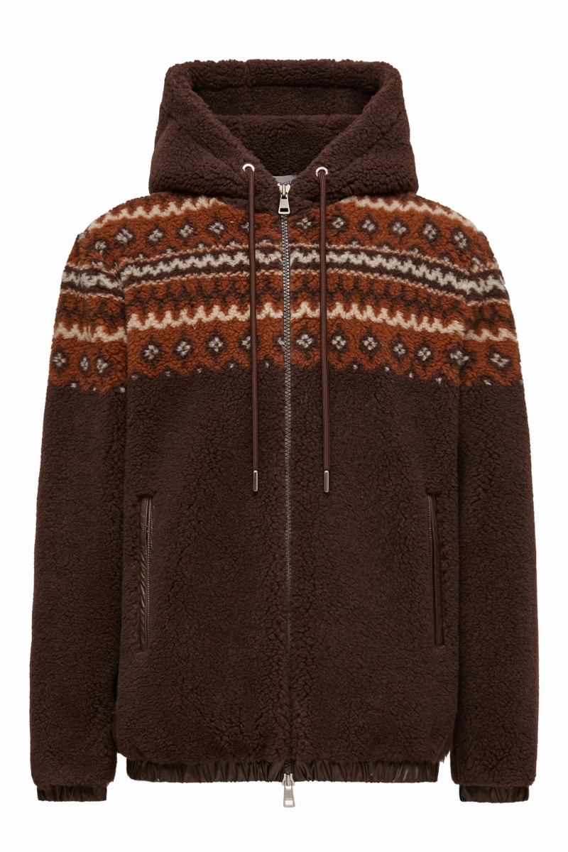 Geometric Jacquard Hoodie Ribbed cuff Chilly Day Knitwear