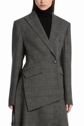Soft Weather Wear Glen Plaid Wool Wrap Blazer