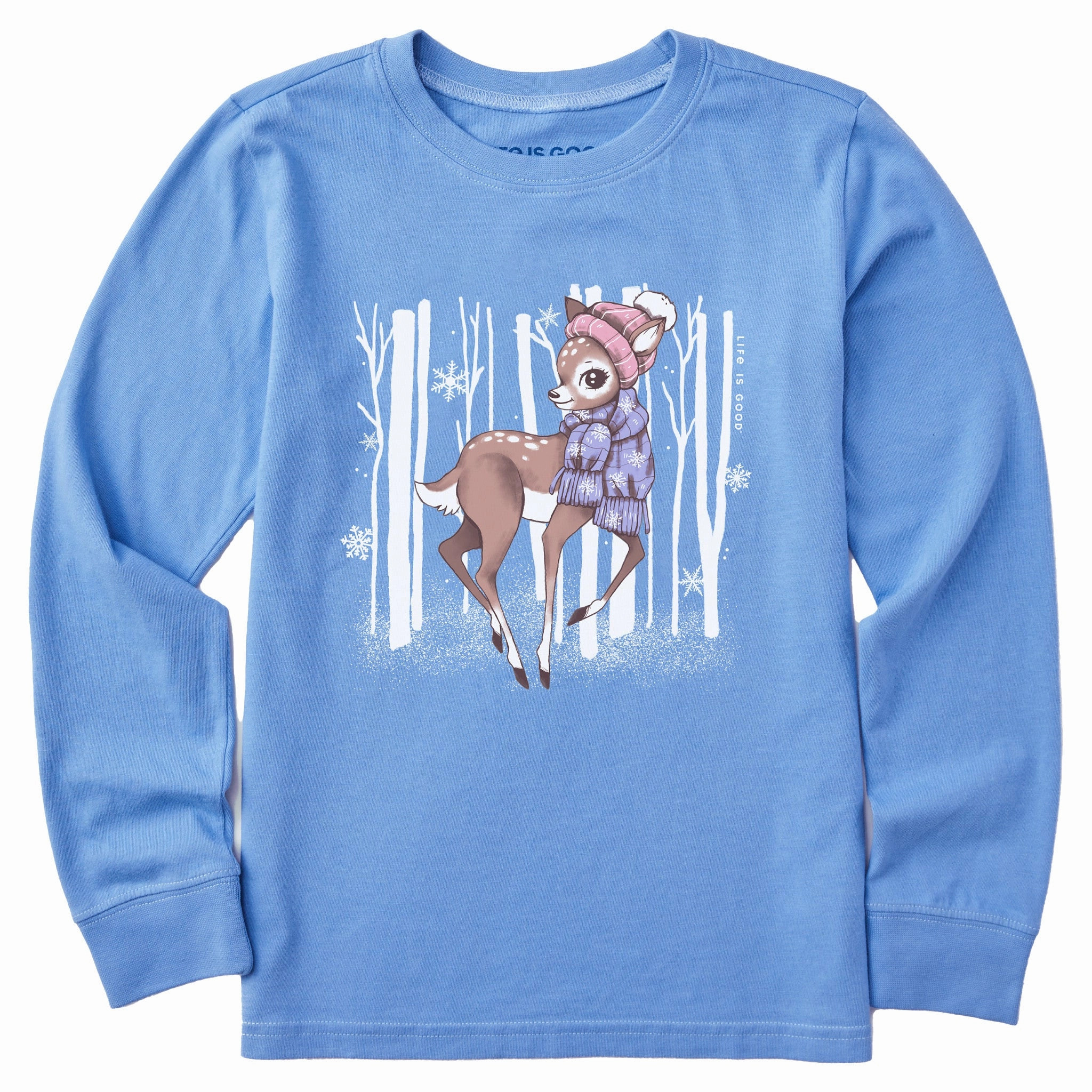 Kids Cozy Fawn Long Sleeve Crusher Tee Easy and Relaxed Comfy Stretch