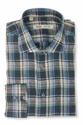Classic Fit Quick-Dry Tech Green Linen Plaid Shirt