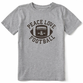 Kids Peace Love Football Short Sleeve Crusher Tee Relaxed Comfort Fit