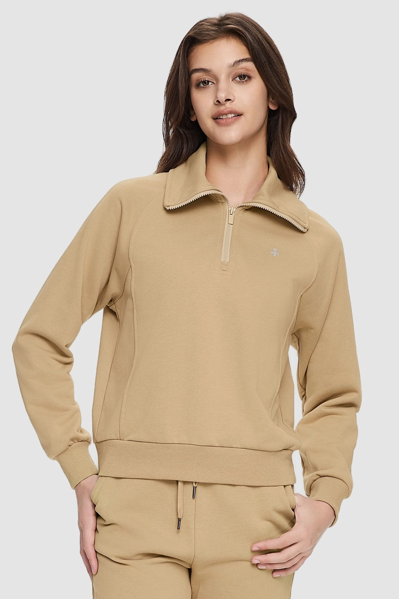 Half-Zip Cropped Sweatshirt Fray Resistant Finish