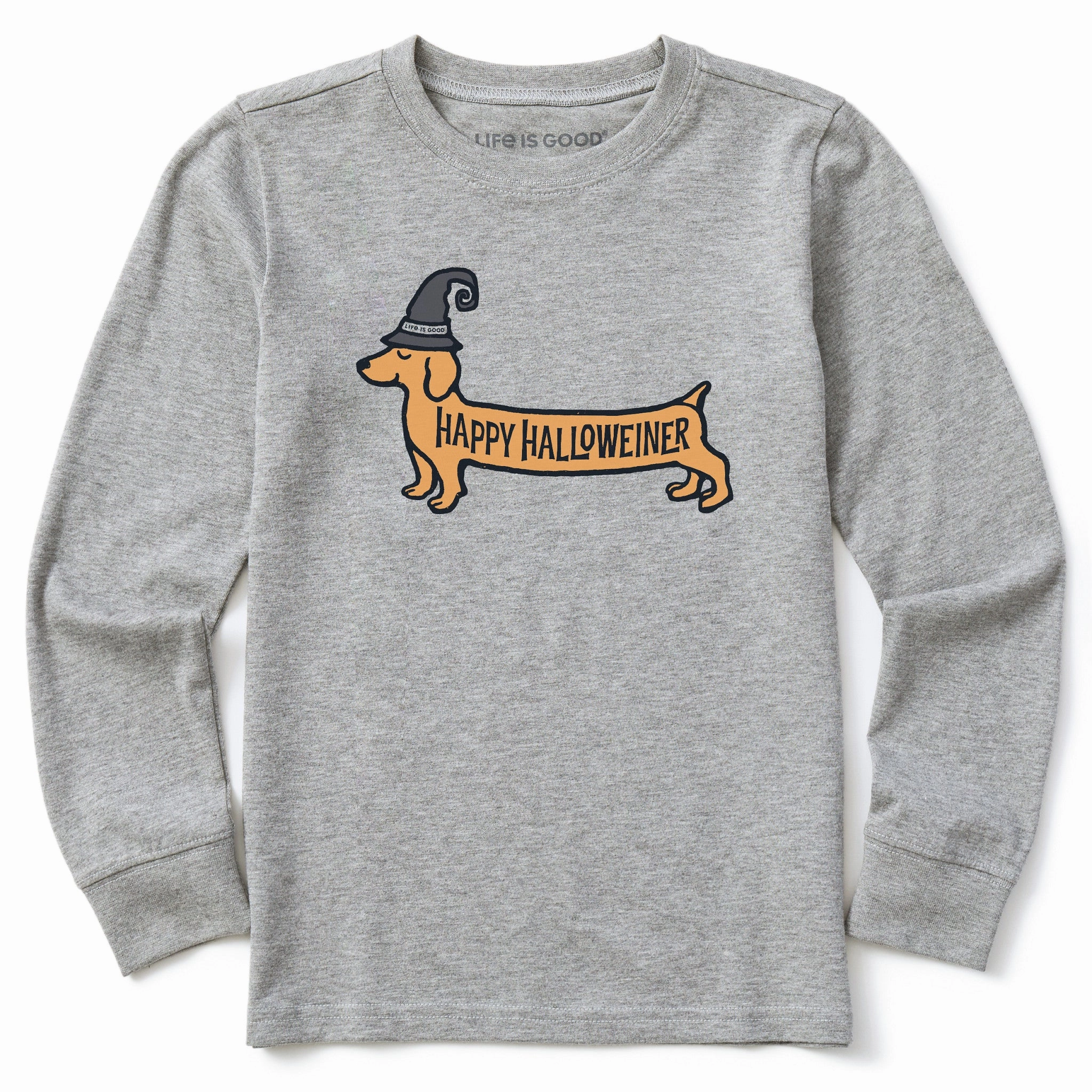 Kids Happy Halloweiner Long Sleeve Crusher Tee Adaptable Layered Neckline