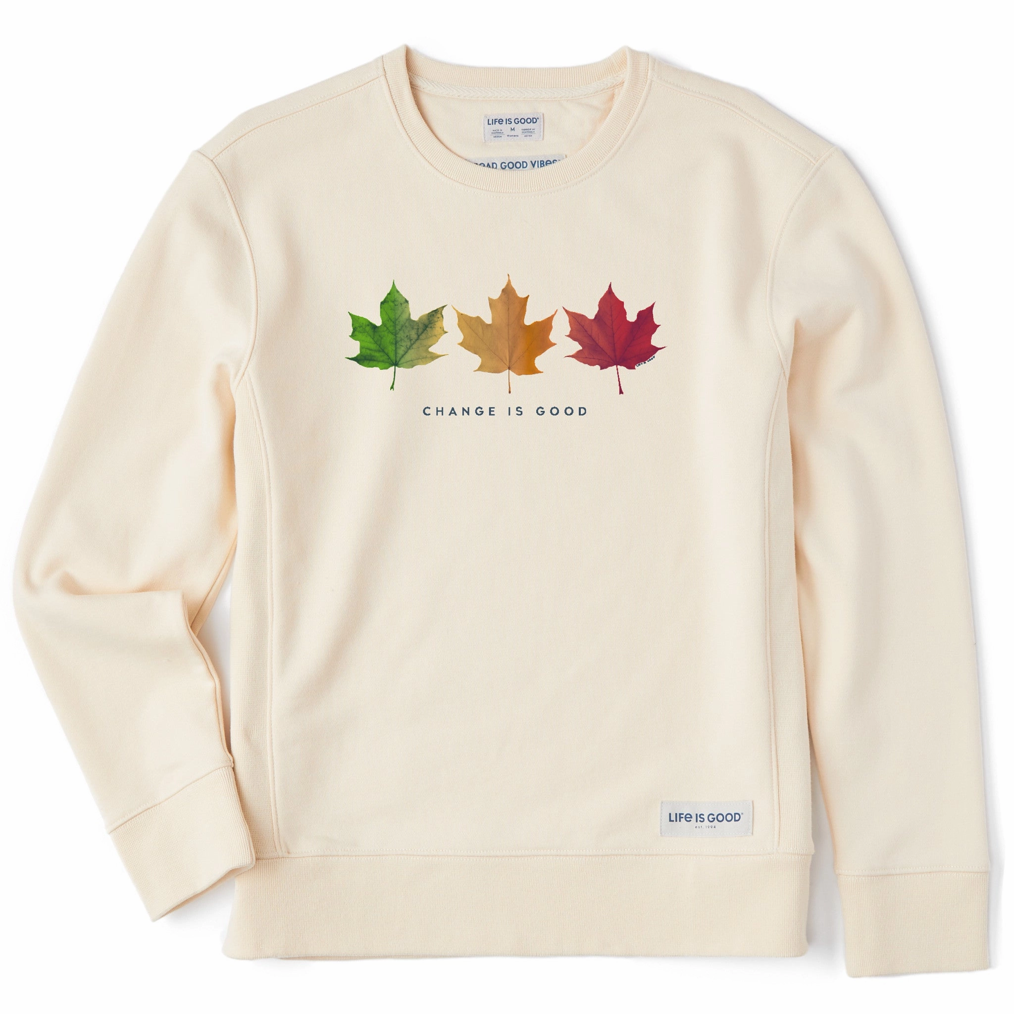 Smooth Neckline Women's Change is Good 3 Leaves Simply True Fleece Crew