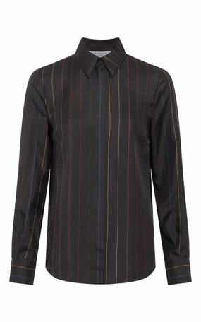 Business Ready Look Henri Blouse in Charcoal Multi Pinstripe Silk Twill