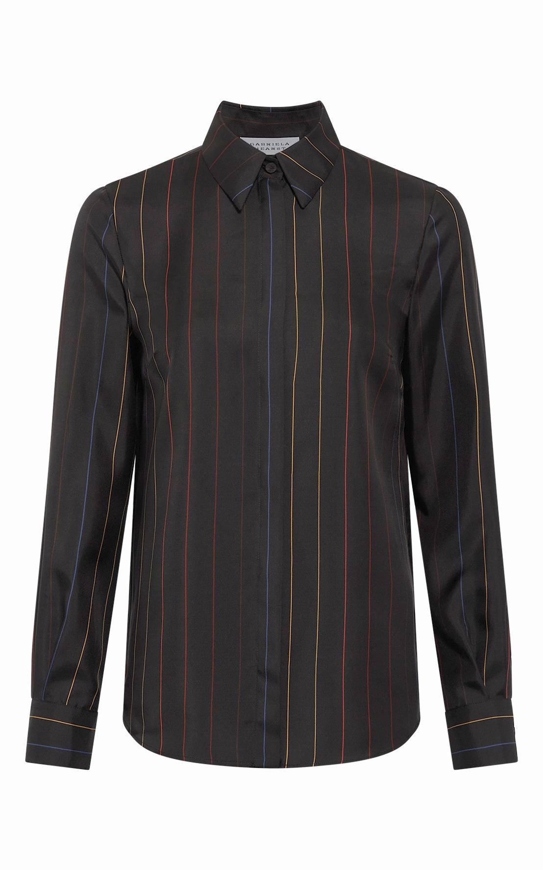 Business Ready Look Henri Blouse in Charcoal Multi Pinstripe Silk Twill