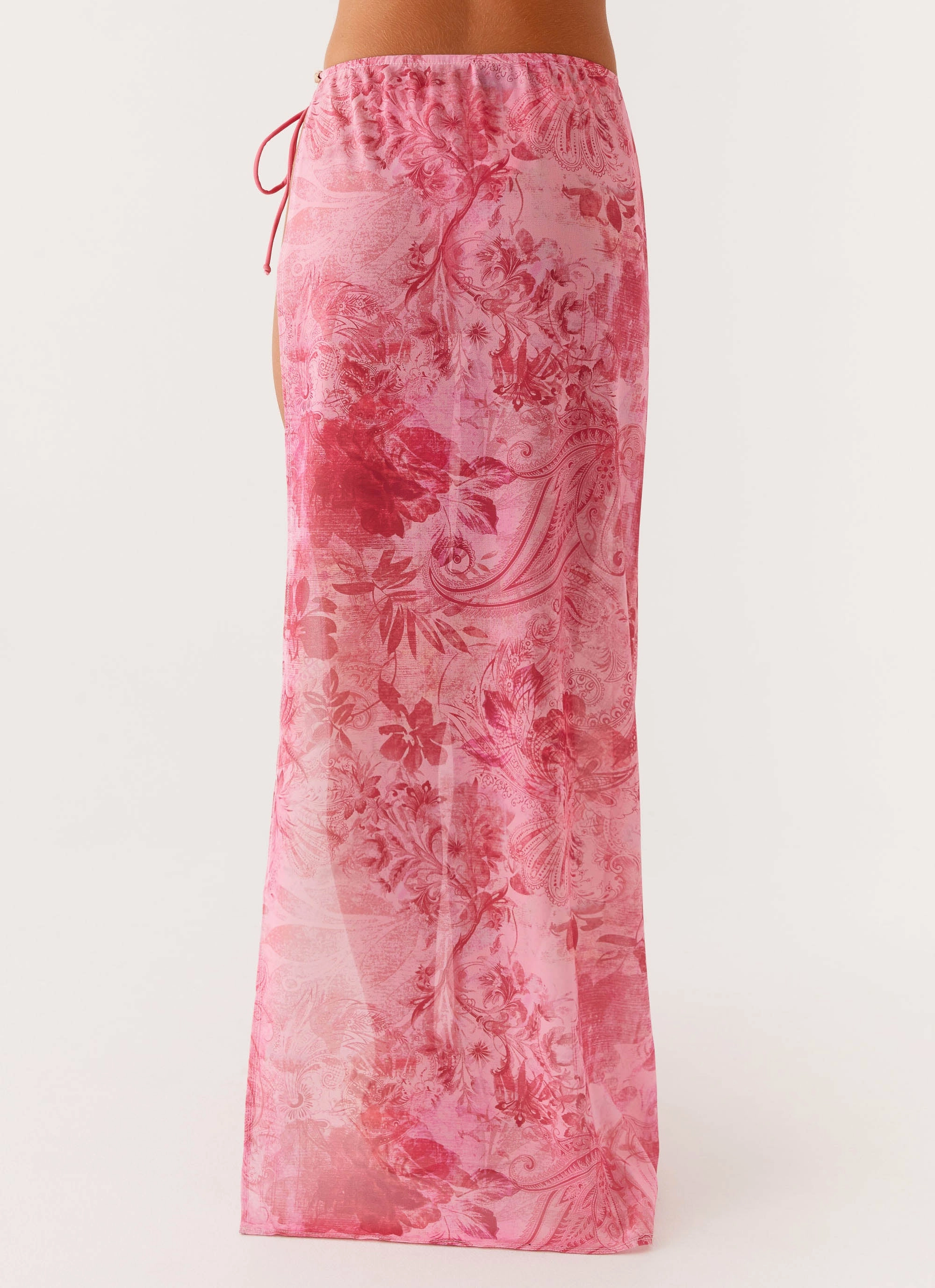 Texture Focus Opaque finish Here For It Beaded Maxi Skirt - Pink Print