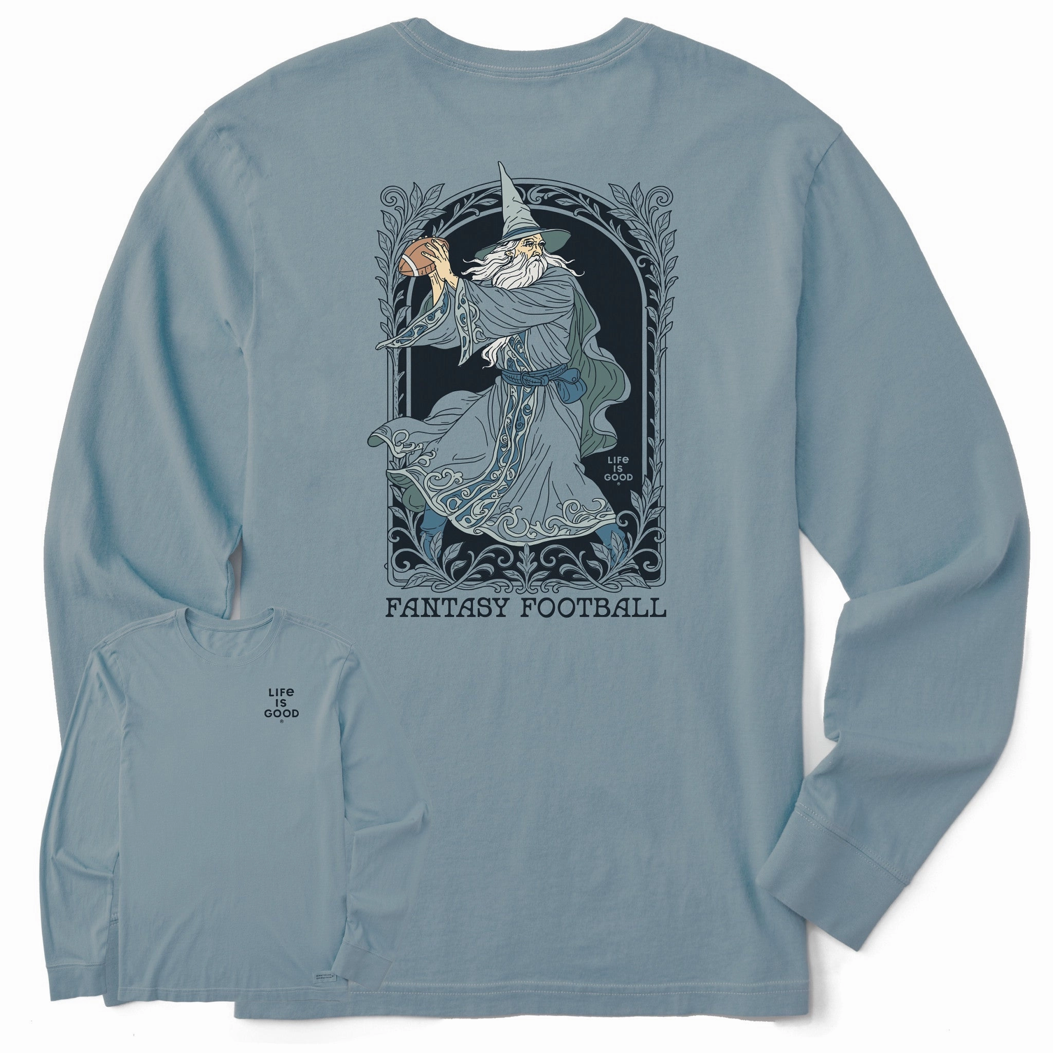 Wrinkle Resistant Valentine's Day Men's Fantasy Football Wizard QB Long Sleeve Crusher Tee