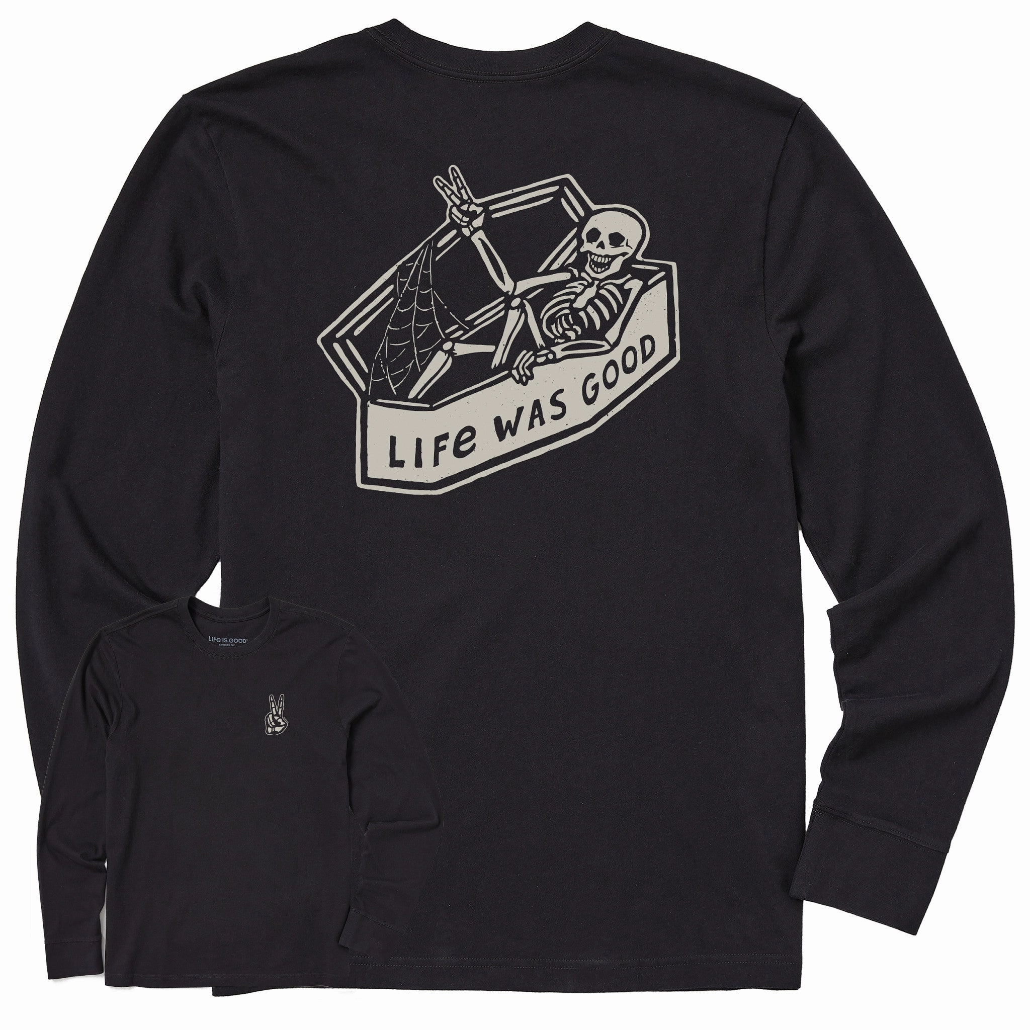 Men's Life Was Good Skeleton Long Sleeve Crusher Tee Essential Fashion Long Lasting Color