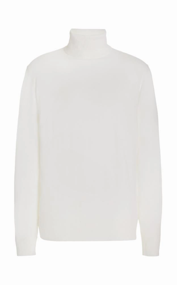 High Thread Count Wardrobe Must Jermaine Knit Turtleneck in Ivory Merino Wool