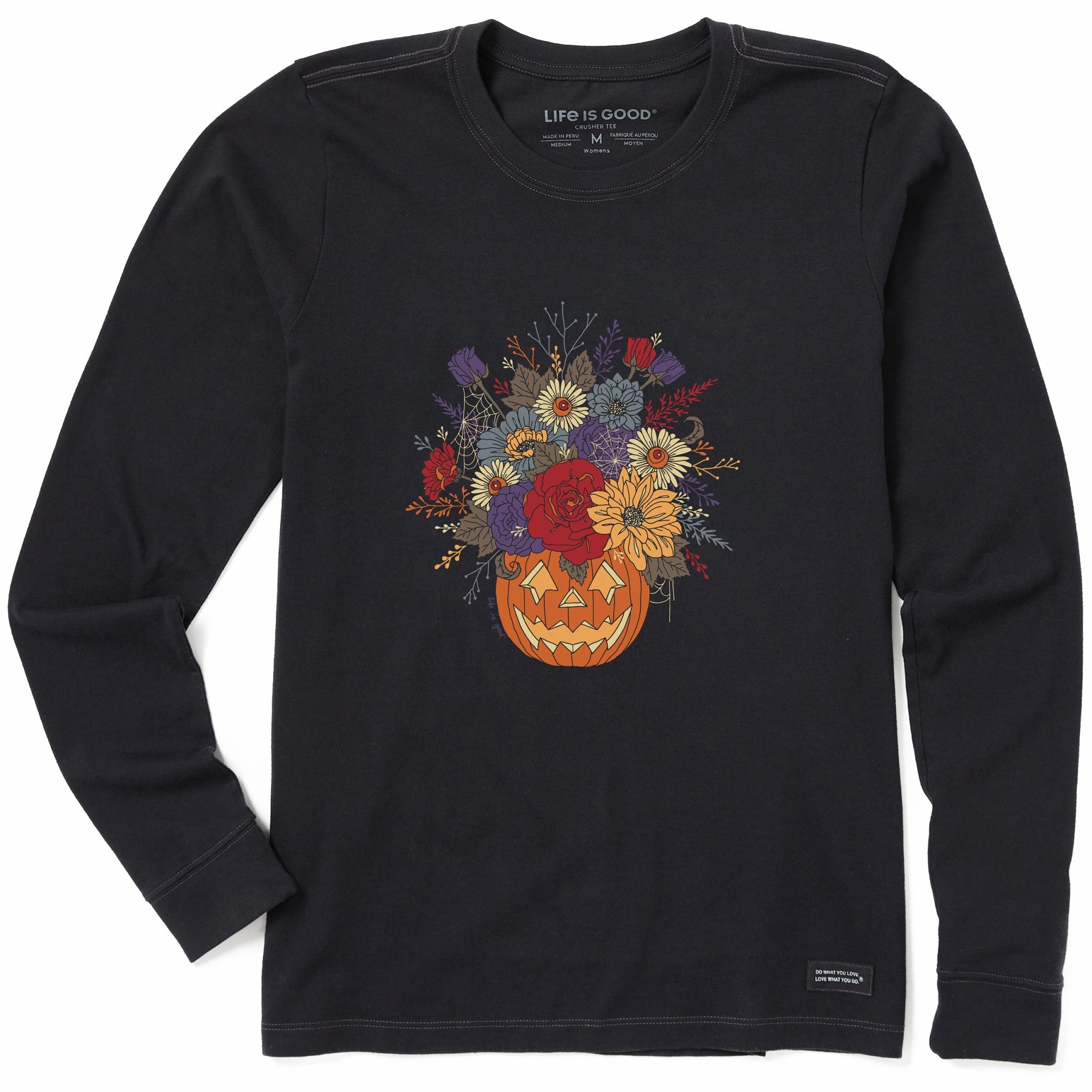 Women's Jack O Lantern Florals Long Sleeve Crusher Tee Non Restrictive Fit Comfy Apparel