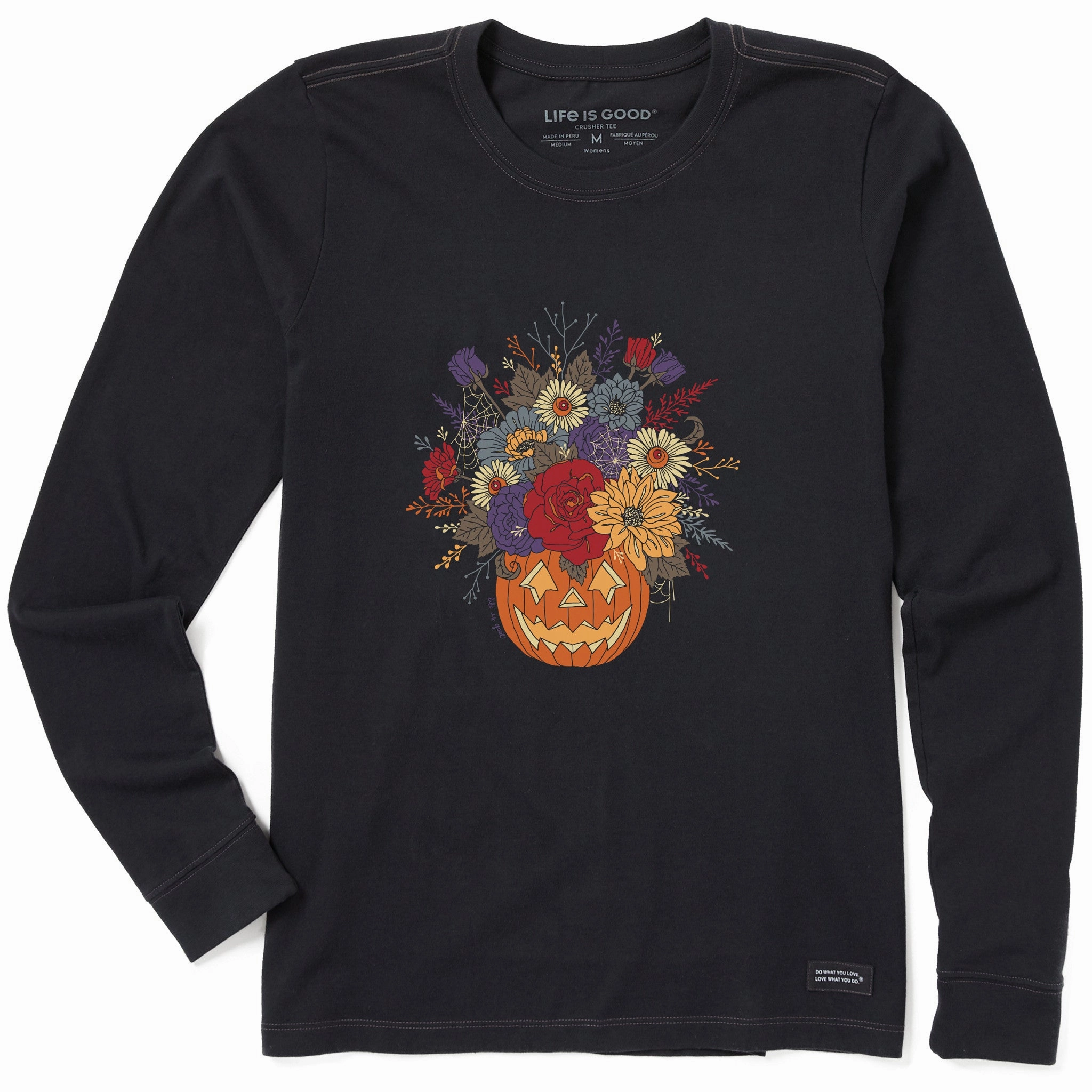Anti Perspiration Lining Weekend Essential Women's Jack O Lantern Florals Long Sleeve Crusher Tee