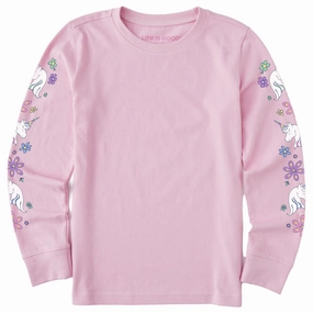 skinny but not tight Cozy Essentials Kids Unicorn Flowers Long Sleeve Crusher Tee