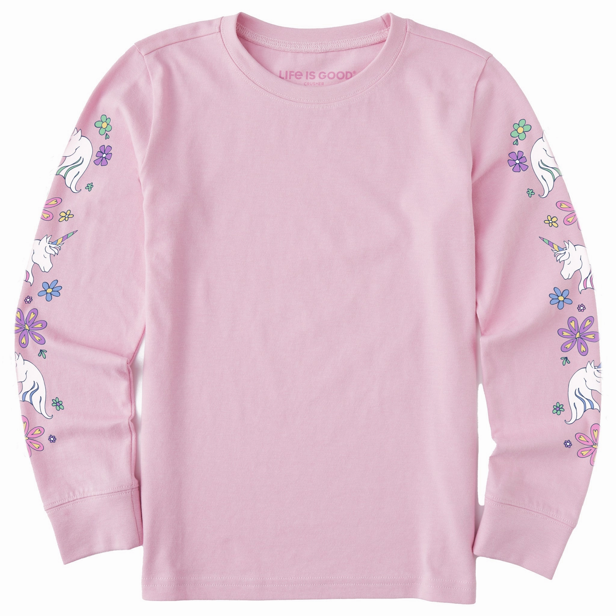 Quick Dry Fabric Kids Unicorn Flowers Long Sleeve Crusher Tee