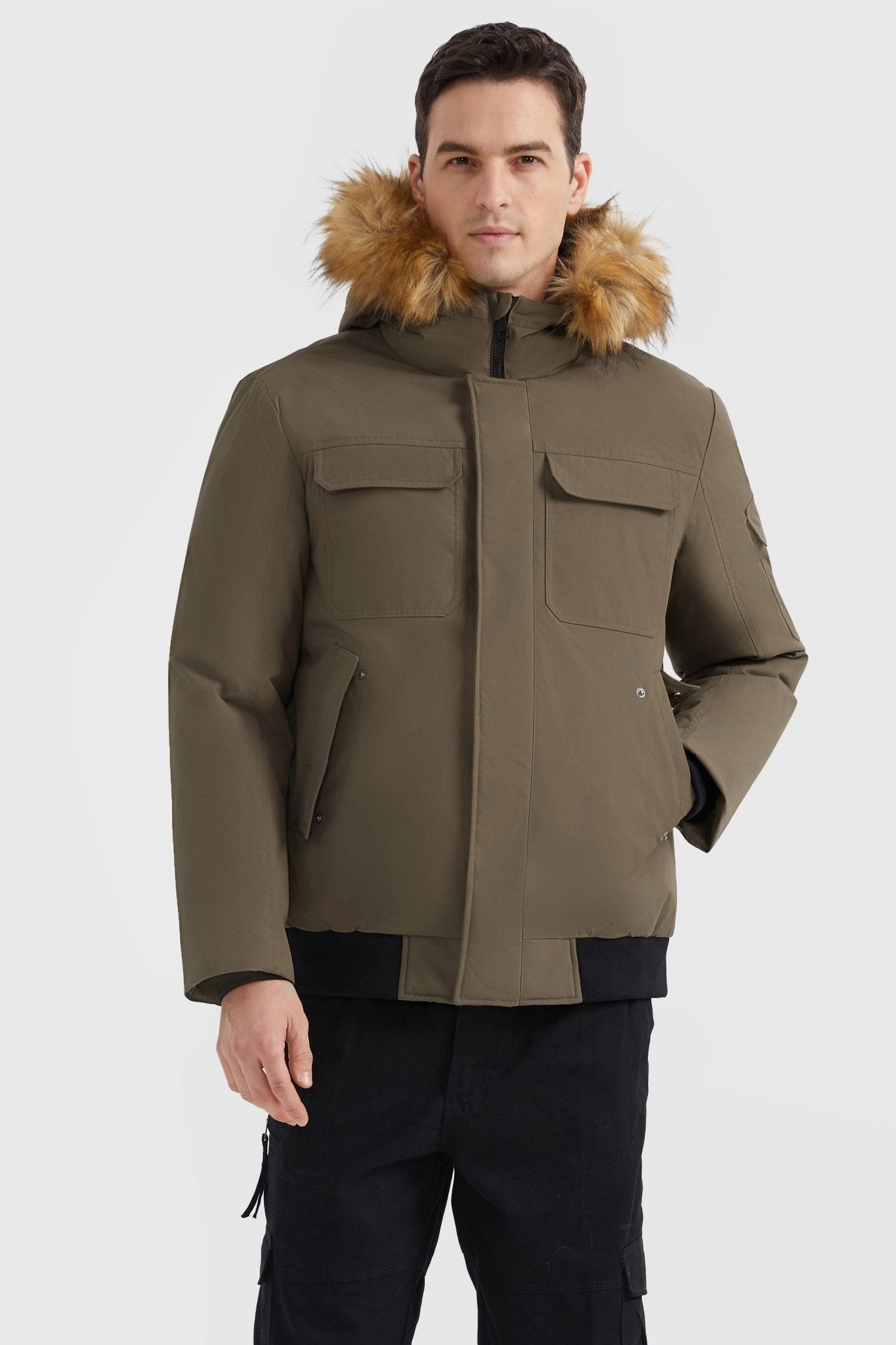 Hooded Mountain Parka with Faux Fur Casual Street Style Magnetic Closure Option