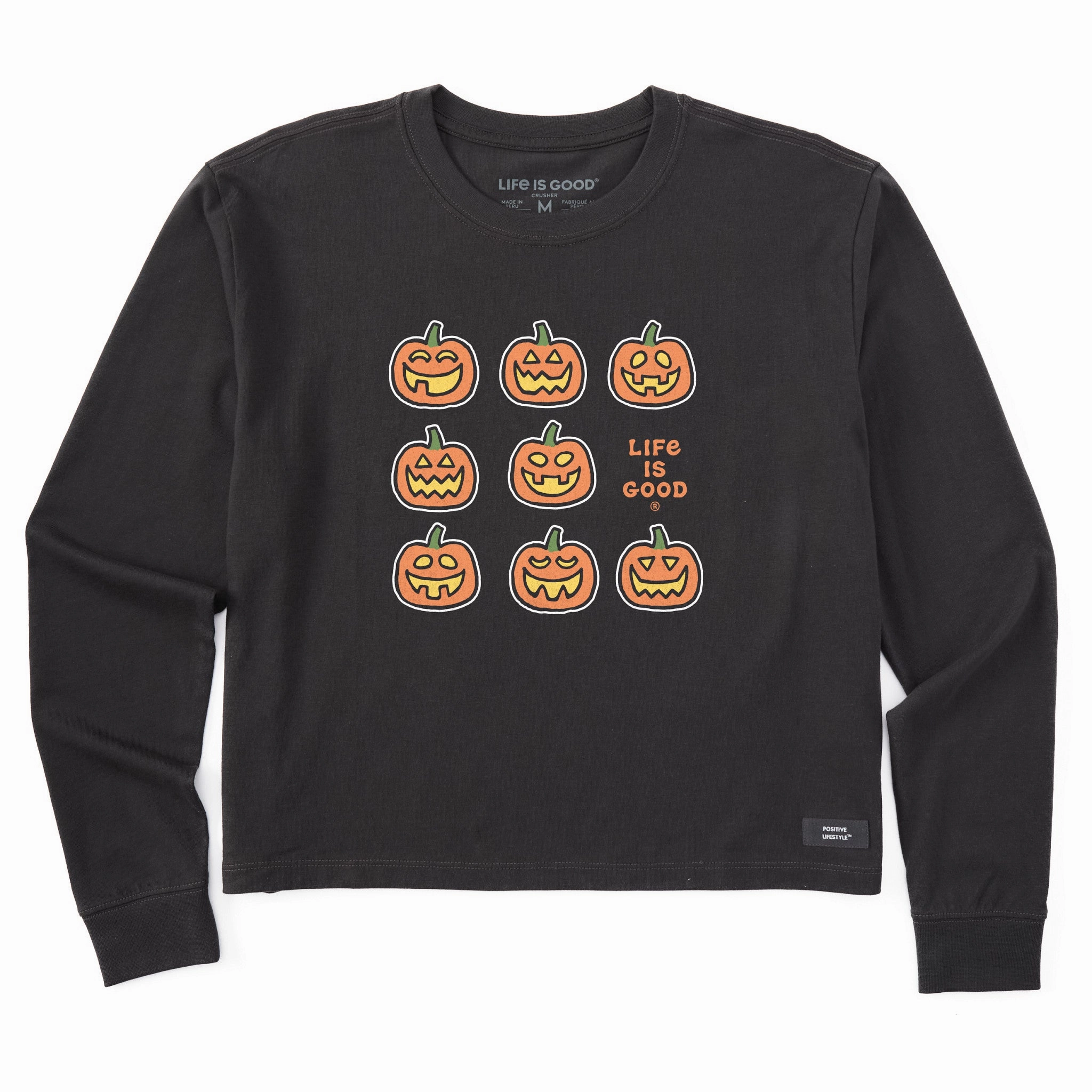 anniversary Women's Jack-o-Lantern Grid Long Sleeve Crusher Boxy Tee