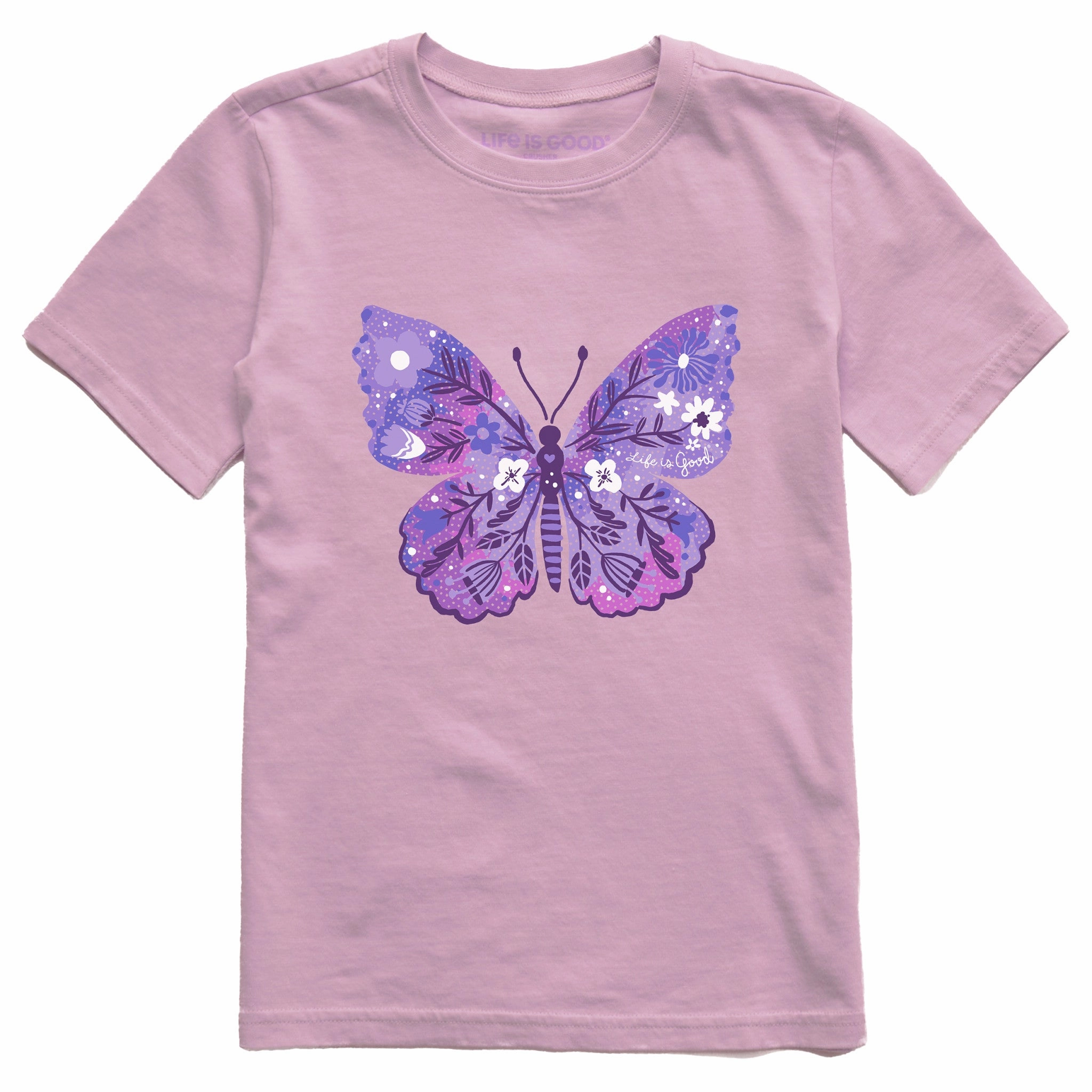 fade resistant color Kids Floral Butterfly Tie Dye Short Sleeve Crusher Tee