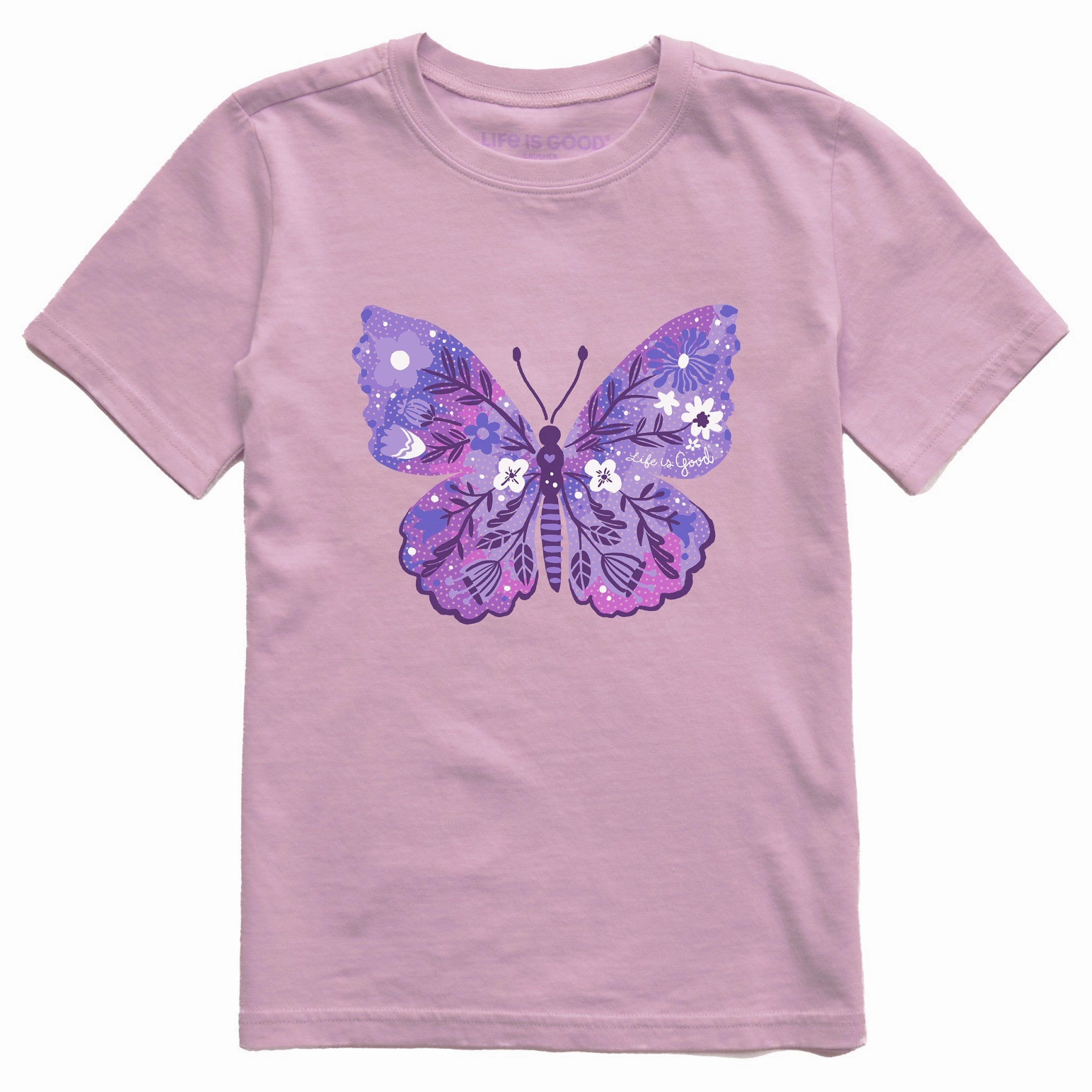Breathable Performance Fit Kids Floral Butterfly Tie Dye Short Sleeve Crusher Tee