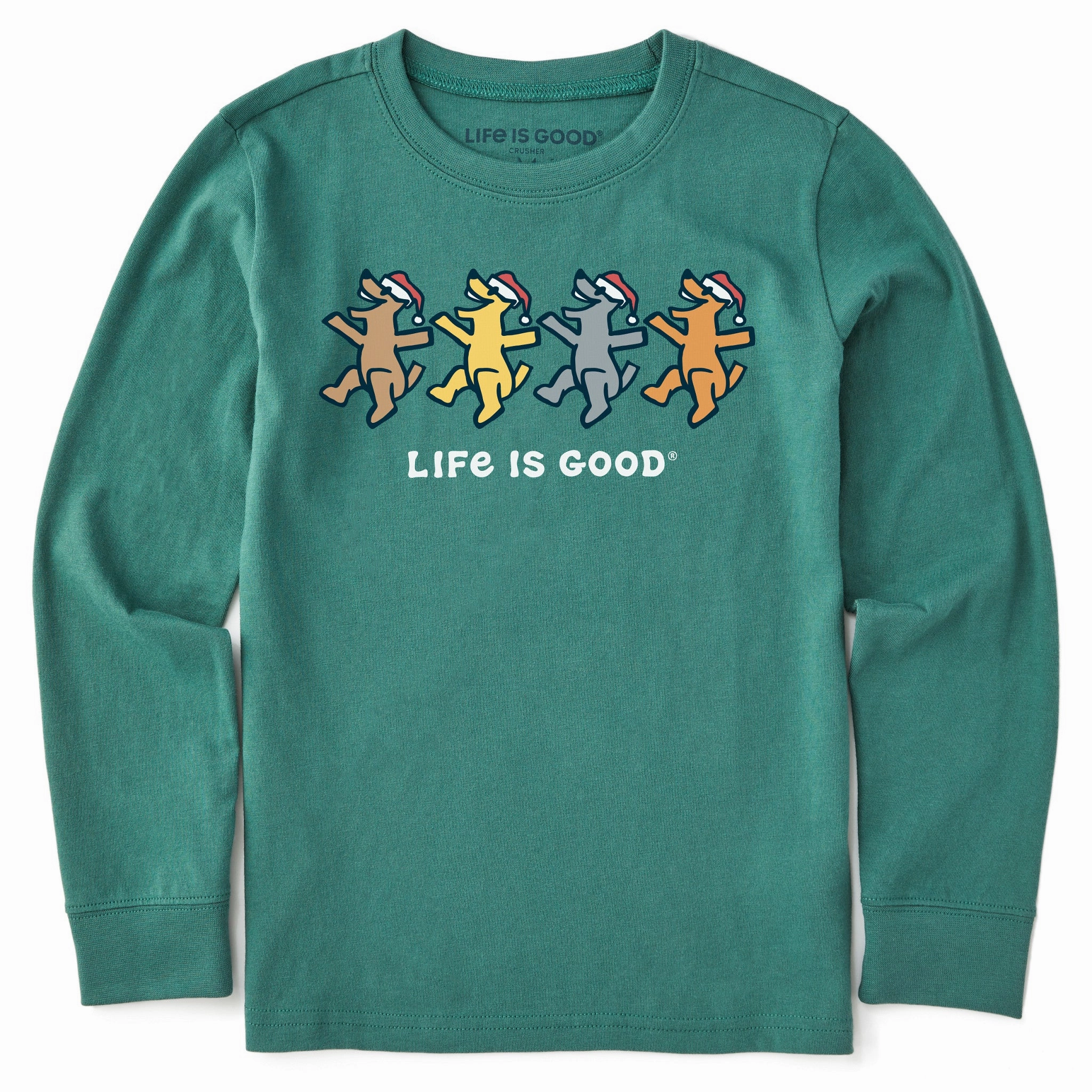 Relaxed Armhole Cut Kids Dancing Santa Rockets Long Sleeve Crusher Tee