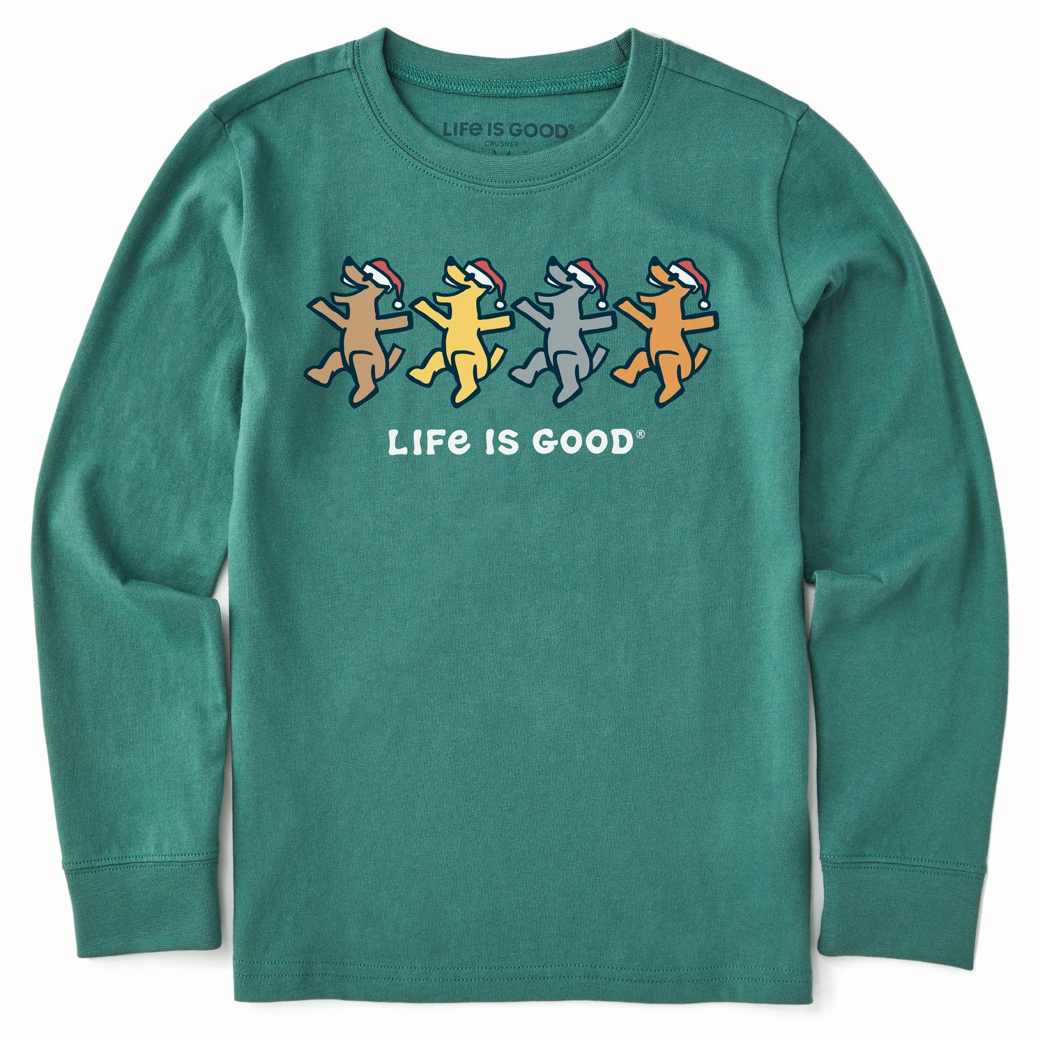 Roomy Waistband Kids Dancing Santa Rockets Long Sleeve Crusher Tee