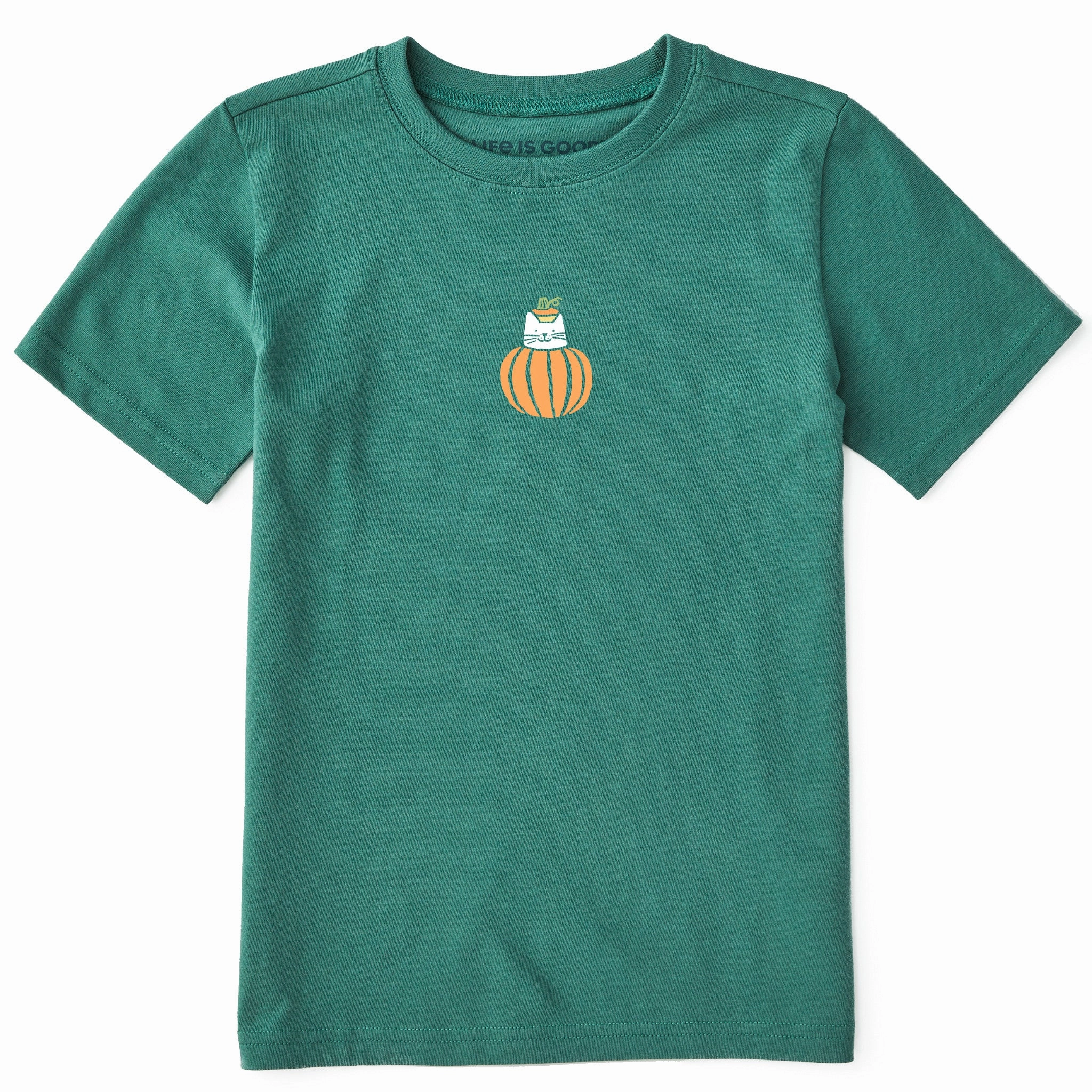 Kids Pumpkin Cat Mini Short Sleeve Crusher Tee Soft and Flexible