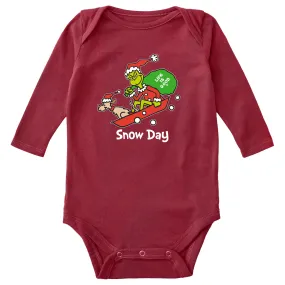 Infant Grinch and Max Snow Day Long Sleeve Crusher Baby Bodysuit Versatile Style