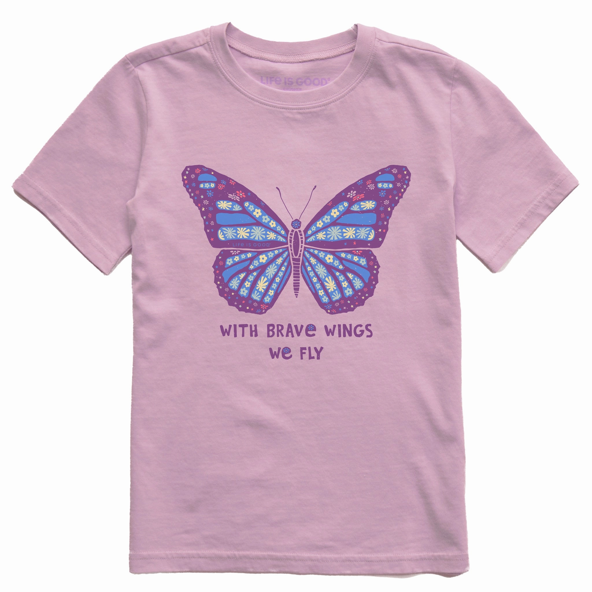 Kids With Brave Wings Butterfly Short Sleeve Crusher Tee Non Fading Material
