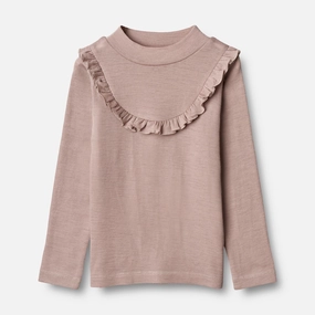 T-shirt Wool Ruffle LS - dark powder Easy Silhouette
