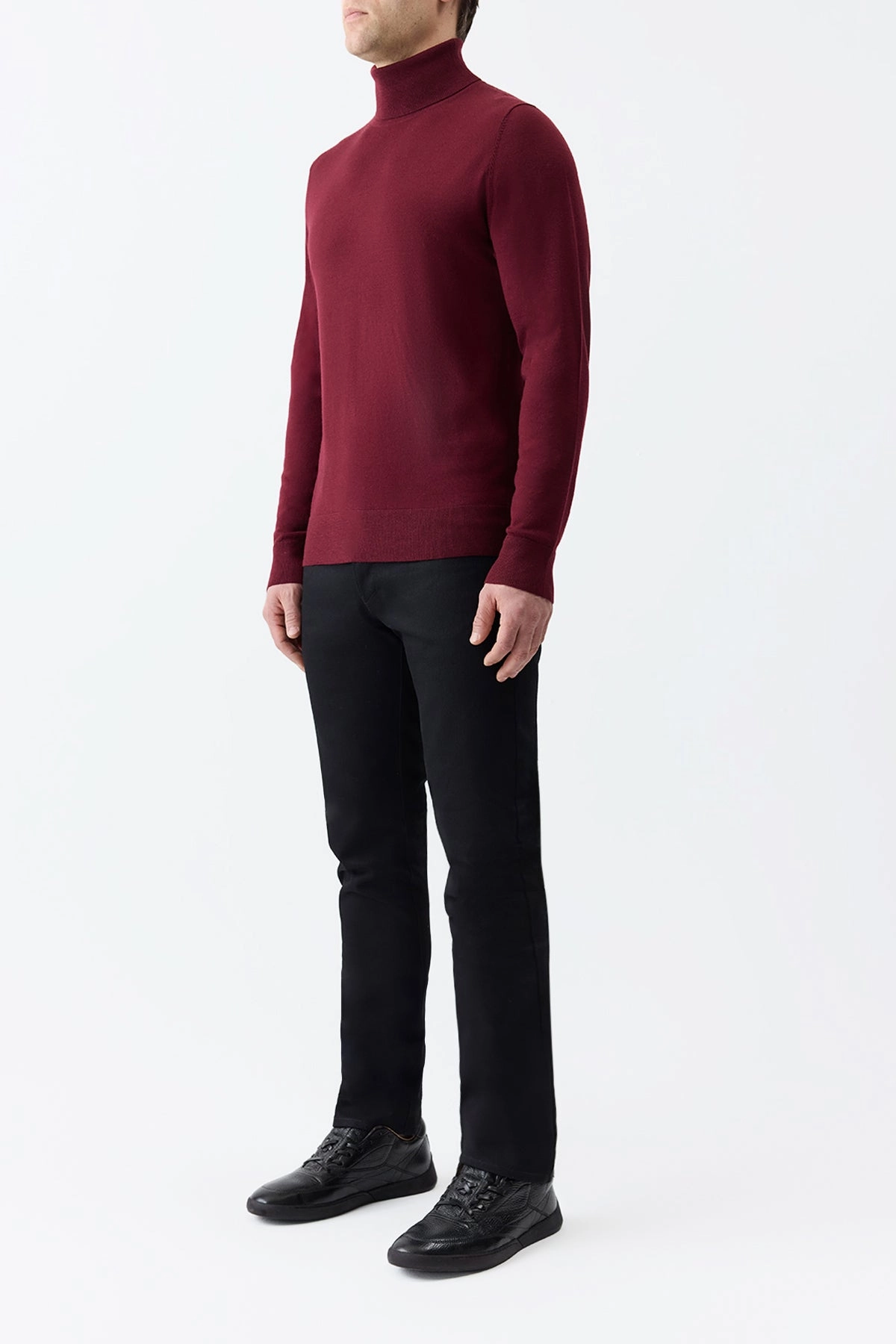 Jermaine Knit Turtleneck in Bordeaux Merino Wool Sweater Knit Low Impact Manufacturing