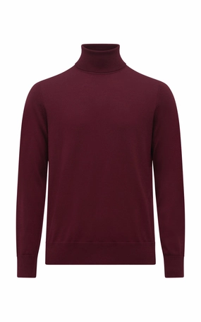 Office Trend Breathable Liner Integration Jermaine Knit Turtleneck in Bordeaux Merino Wool