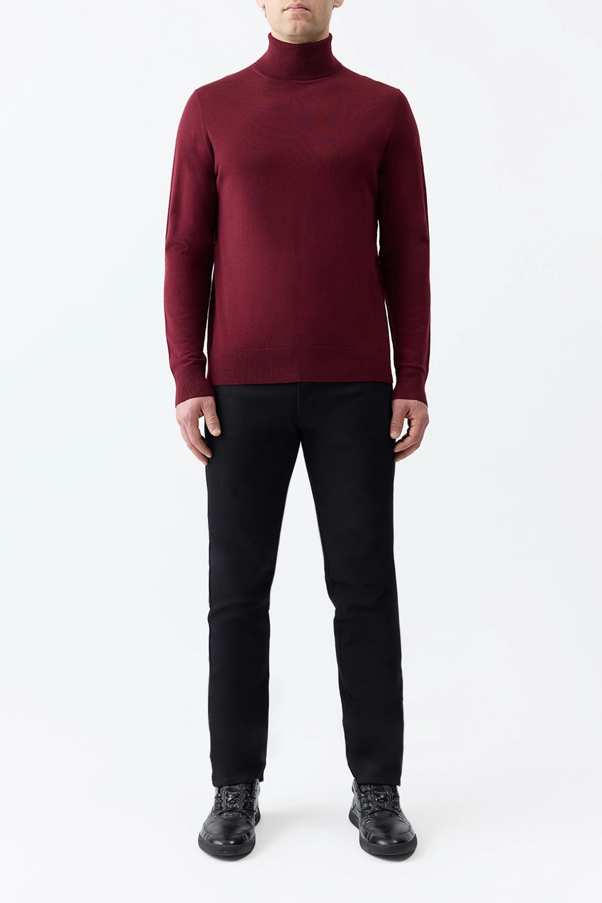Jermaine Knit Turtleneck in Bordeaux Merino Wool Home Casual