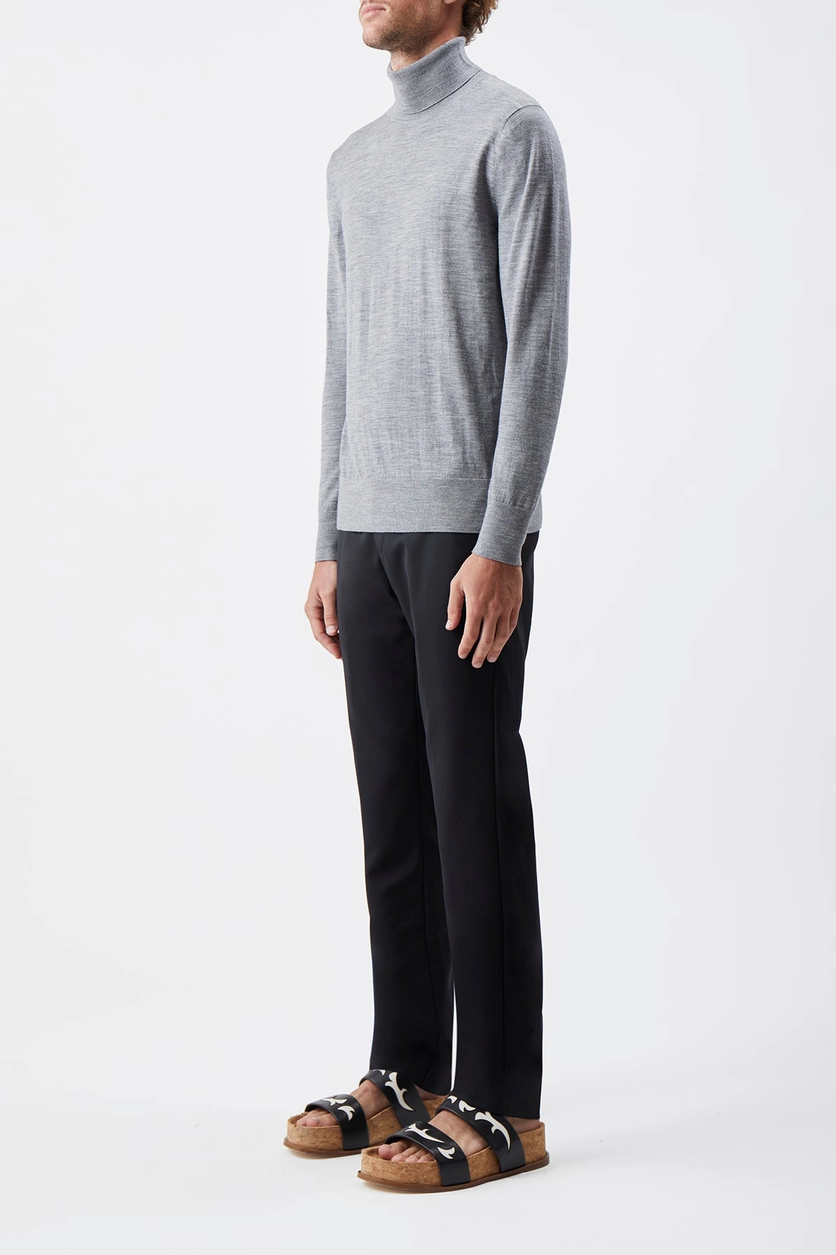 Jermaine Knit Turtleneck in Heather Grey Merino Wool Soft touch finish Chill Weather