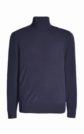 Stylish Drape Airflow Channel Weave Jermaine Knit Turtleneck in Navy Merino Wool