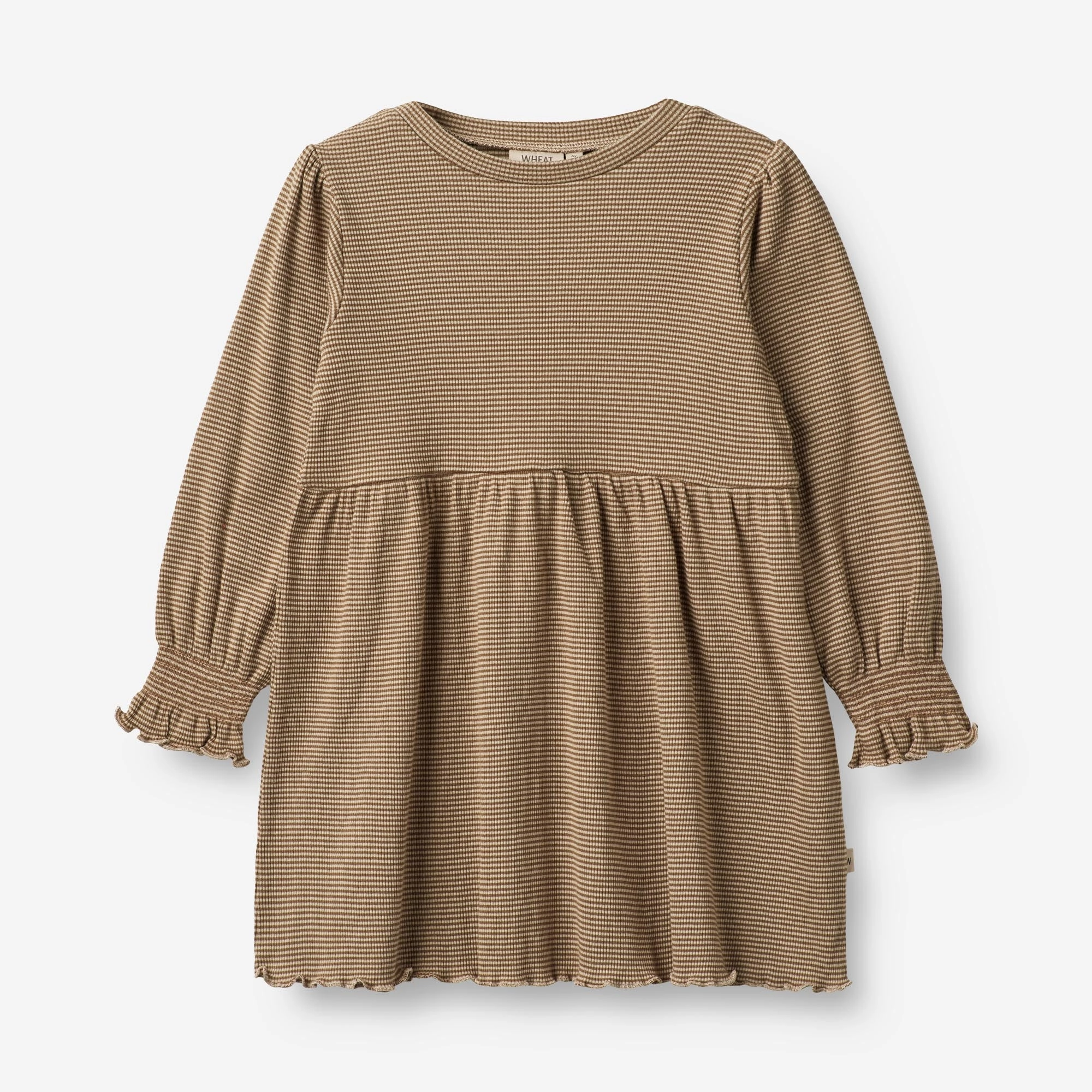 Bell-Sleeve Form Flow Jersey Dress Eliane - beige rib stripe