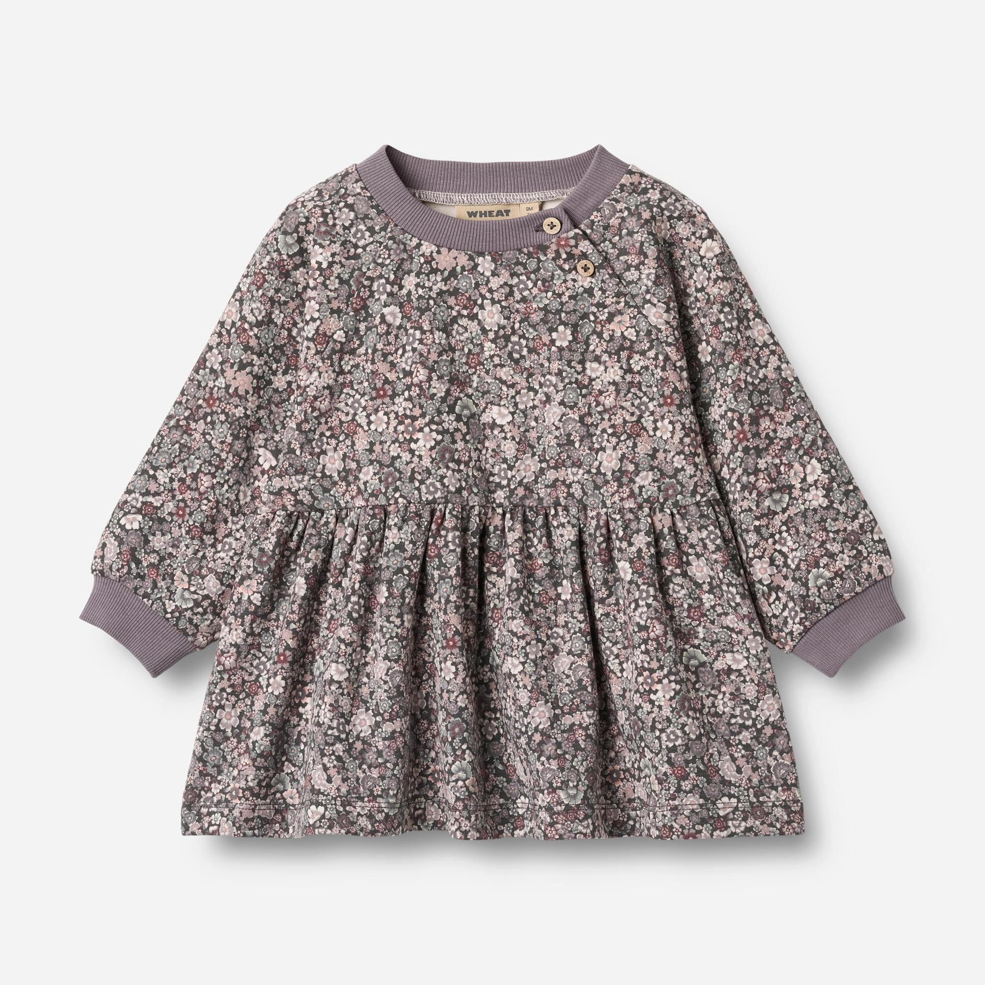 Soft Fashion Jersey Dress L/S Dorthea - purple stone flowers