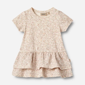Jersey Dress S/S Johanna | Baby - cream flower meadow Layered Look spring fashion