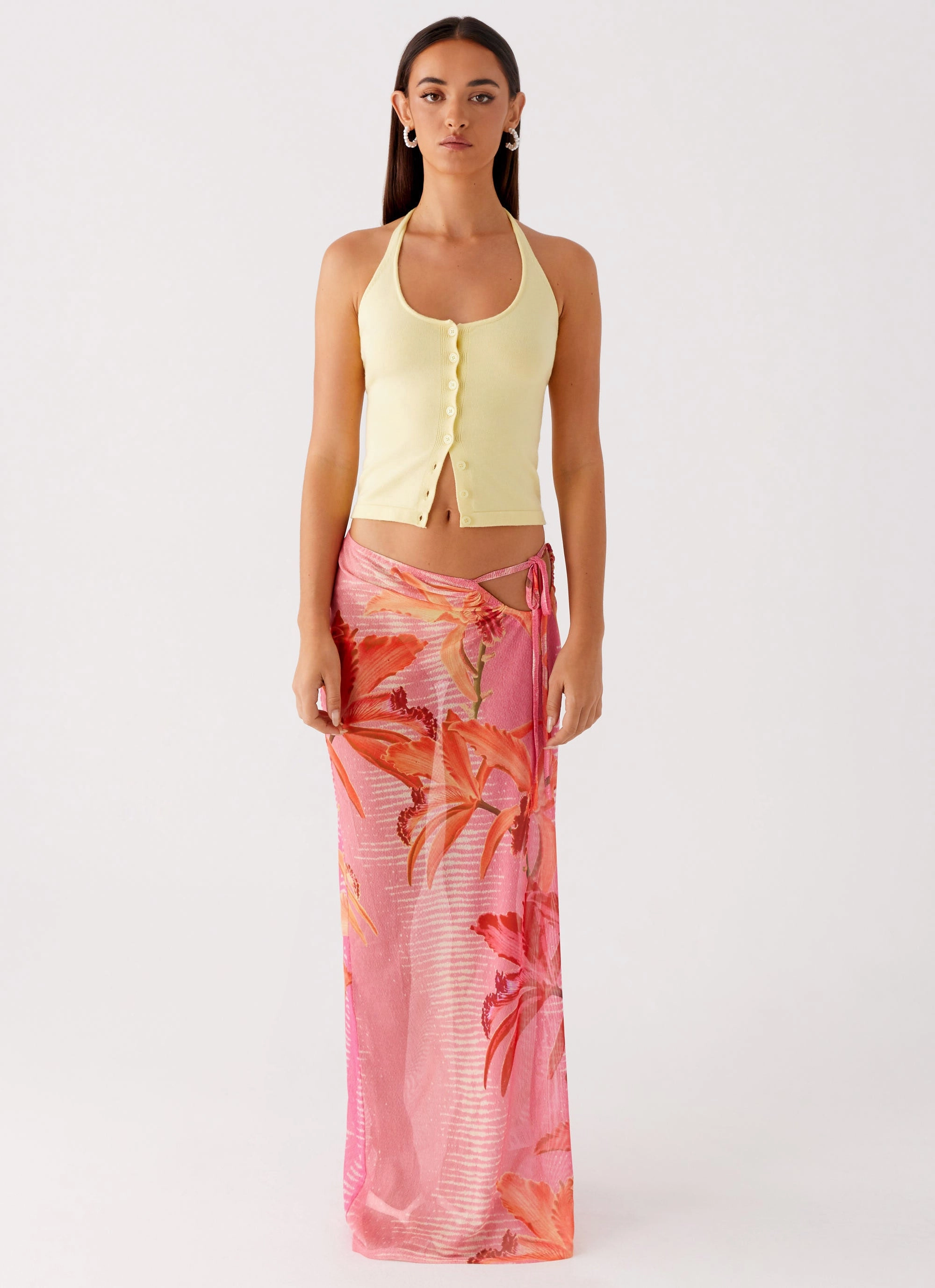 Moisture wicking Simple Styling Jovani Maxi Skirt - Tropical Pink Print
