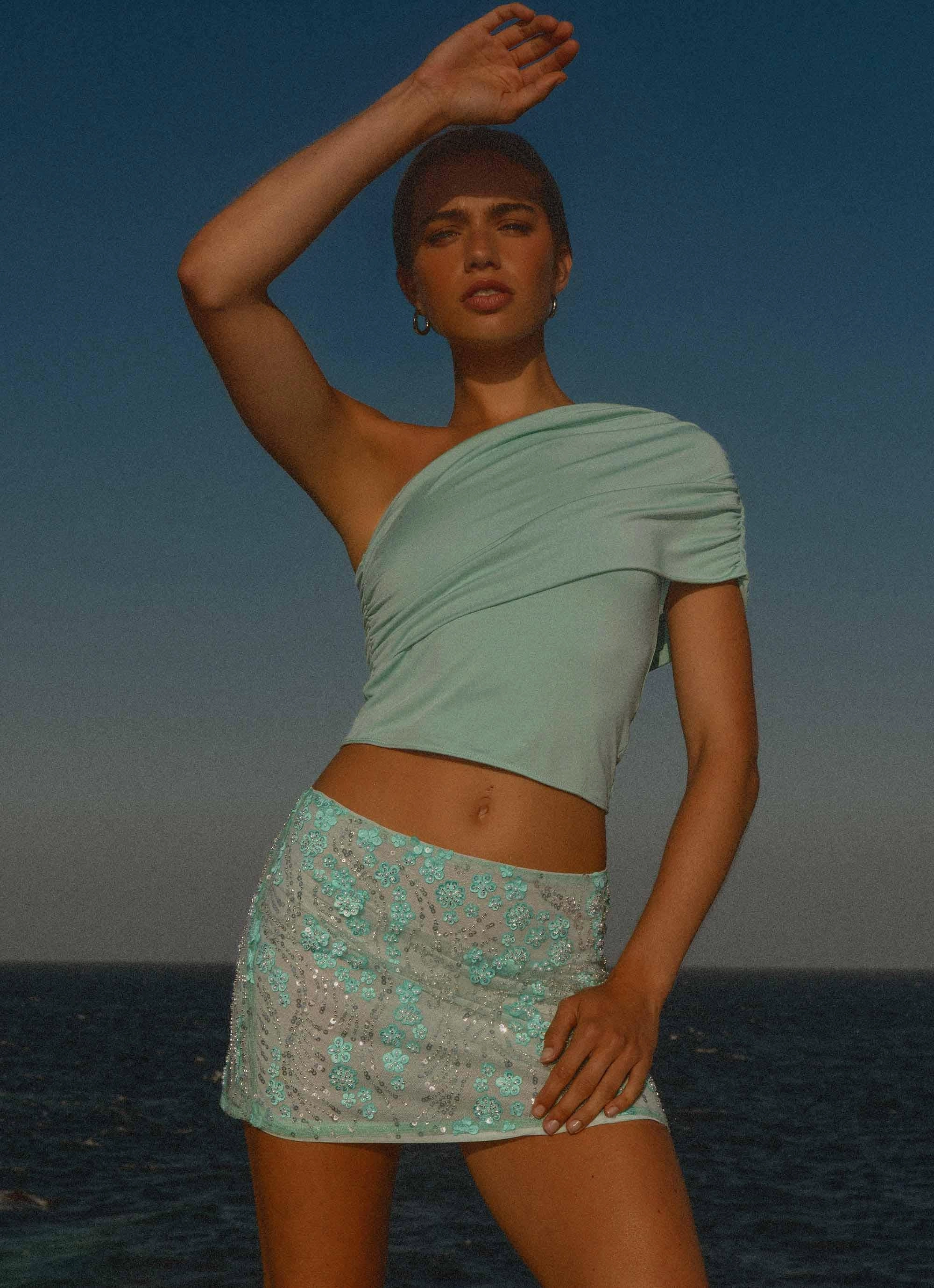 Kandi Mini Skirt - Mint Timeless Wear Flat Lay Collar