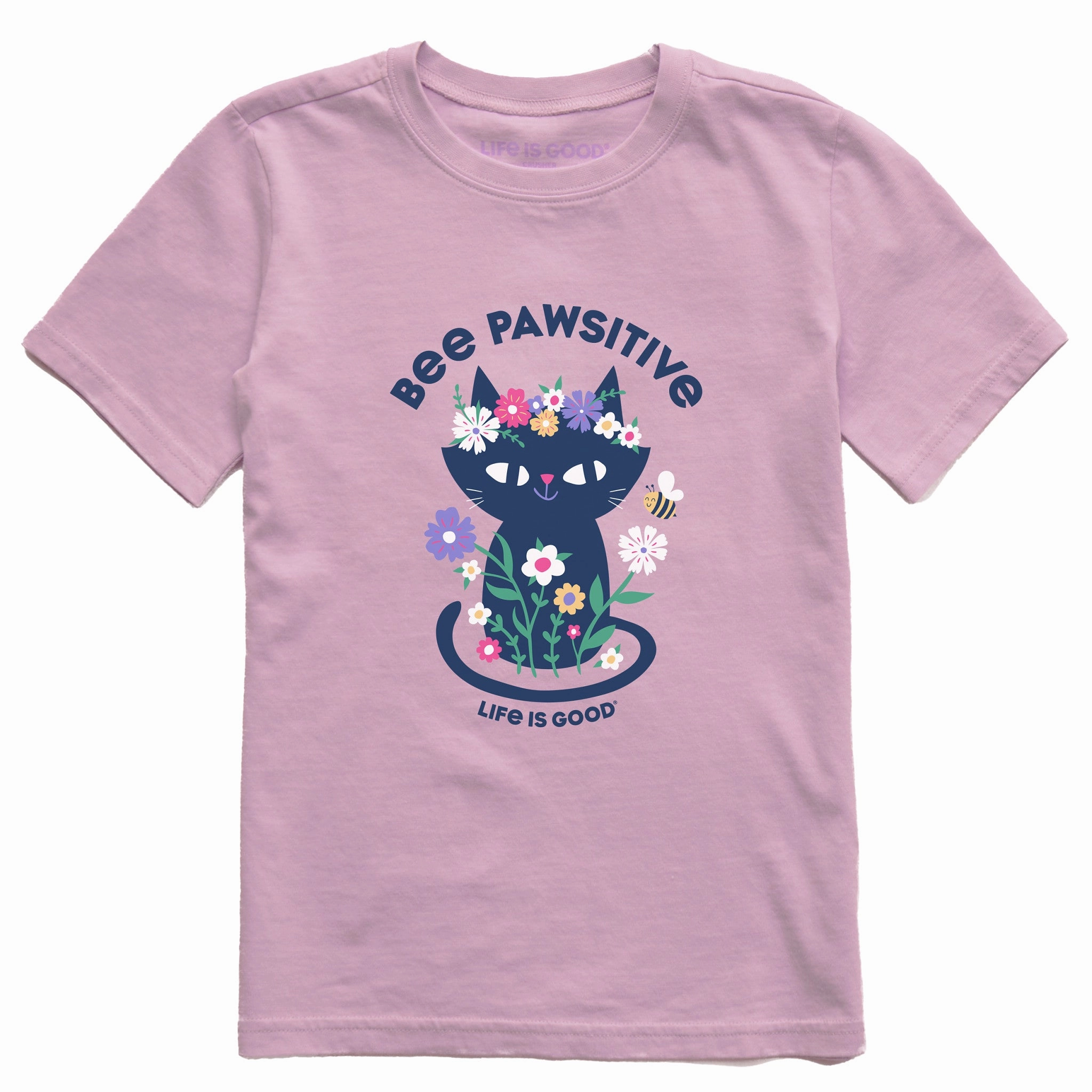 Performance Stretch Practical Comfort Kids Bee Pawsitive Flower Crown Kitty Short Sleeve Crusher Tee